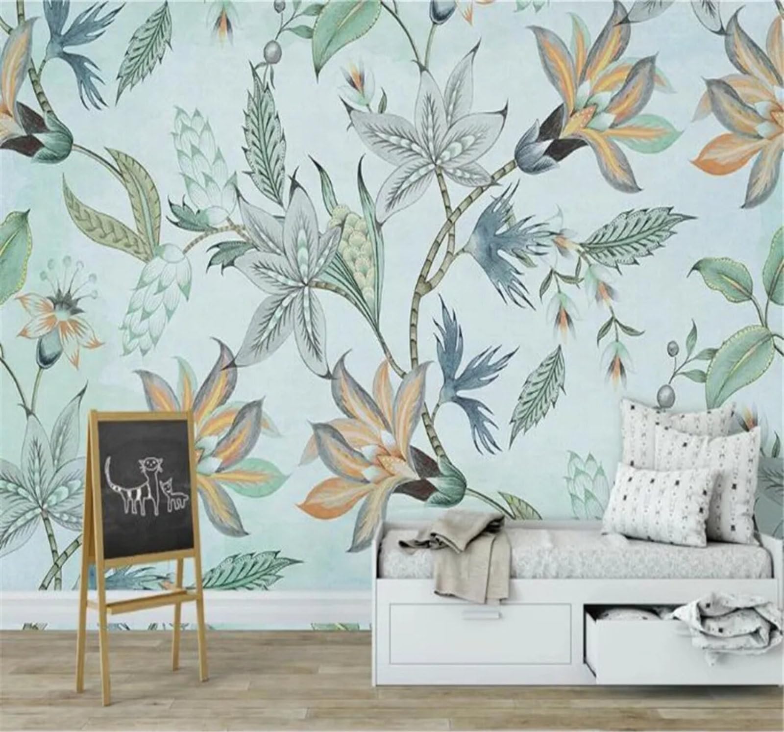 Tzxztt Minimalist Green Fresh Elegant Plants Modern 3D Wallpaper Premium Textured Silk Neutral Tones Material Ideal for Living Room Bedroom-350cm×256cm