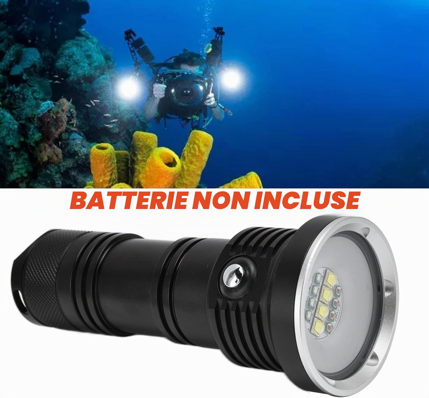 Topyond Lampes De Plongée,10000 Lampe De Plongée Rechargeable,12 LED Avec 3 Couleurs D'Éclairage Torche Sous Marine Ip68 Pour La Pêche En Plongée,5 Modes D'Éclairage Lampe