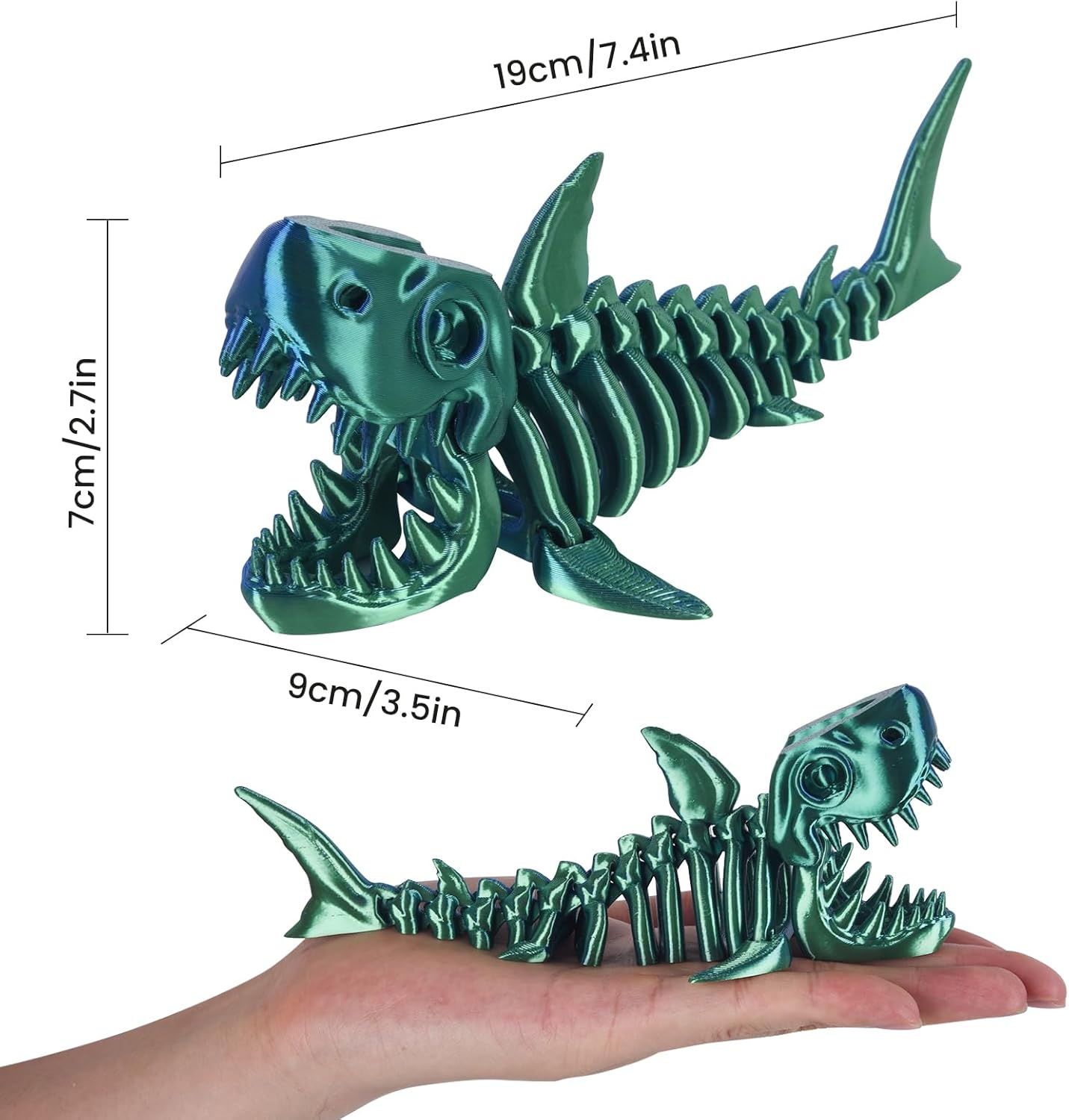 3D Printed Shark Toy – Cool Great White Shark Animal Figure Toys with Fun Movable Skeleton Design Fidget for Desk Decor and Pet Collectors(Black)