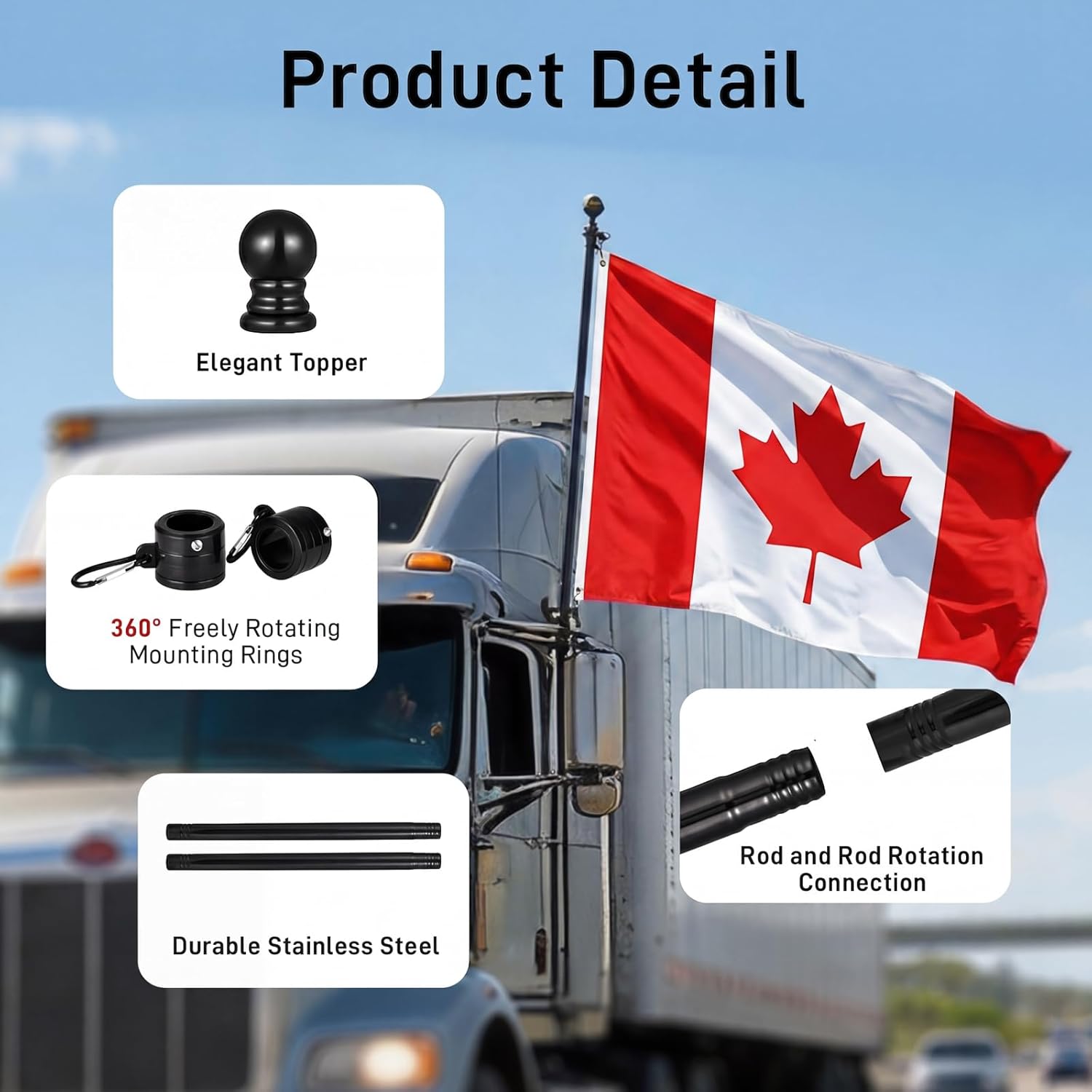 Black House Flag Pole Kit, (2 Packs) 6 FT Stainless Steel Tangle Free Spinning Flagpoles with Two-Position Wall-Mounted Flag Pole Holder for 3x5 American Flags, Outside House Porch (No Flag)