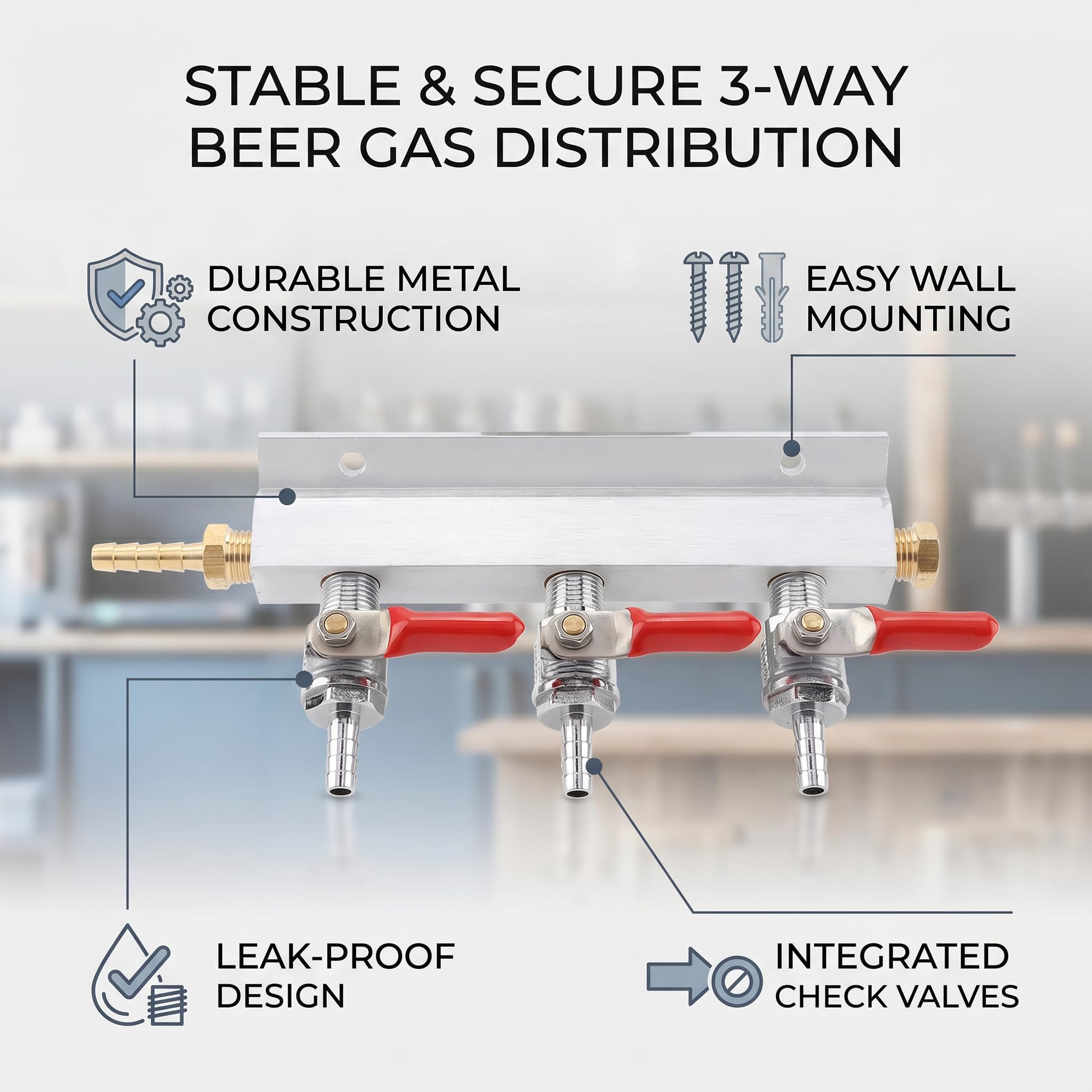 Collecteur de Distribution de Gaz CO2 à 3 Voies, Distributeur de Bière Durable en Acier Inoxydable avec Clapet Anti-retour pour le Brassage Domestique et la Fabrication du Vin