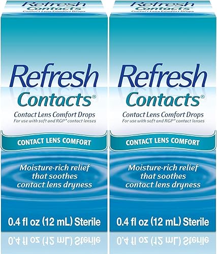 Refresh Contactos, gotas para los ojos, comodidad para lentes de contacto, azul 0.4 fl oz estéril - Paquete de 2