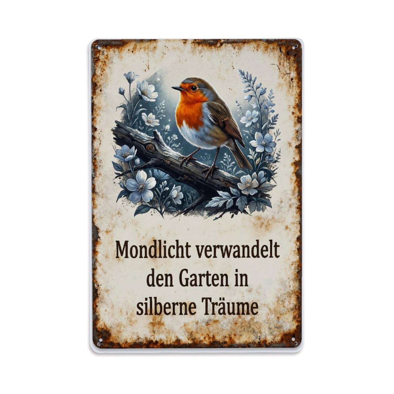 Fqnyr Style Robin Bird Garden Quote Moonlight Garden Metal Tin Sign Plaque Wall Decor For Cafe, Club Bar, Office, Home Garden Metal Poster 8X12inch