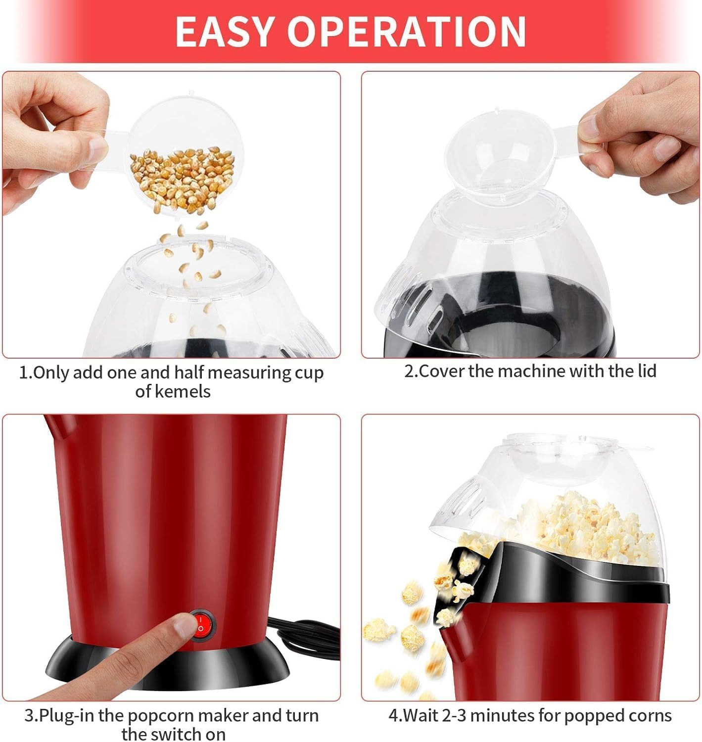 Drumstone (๐๐ฉ๐๐๐ข๐๐ฅ ๐๐ ๐๐๐๐ซ๐ฌ ๐๐๐ซ๐ซ๐๐ง๐ญ๐ฒ) Home Use Electric Popcorn Maker - Automatic Aluminum Popcorn Machine, Large Capacity, Fast Heating for Fresh Popcorn Anytime 3