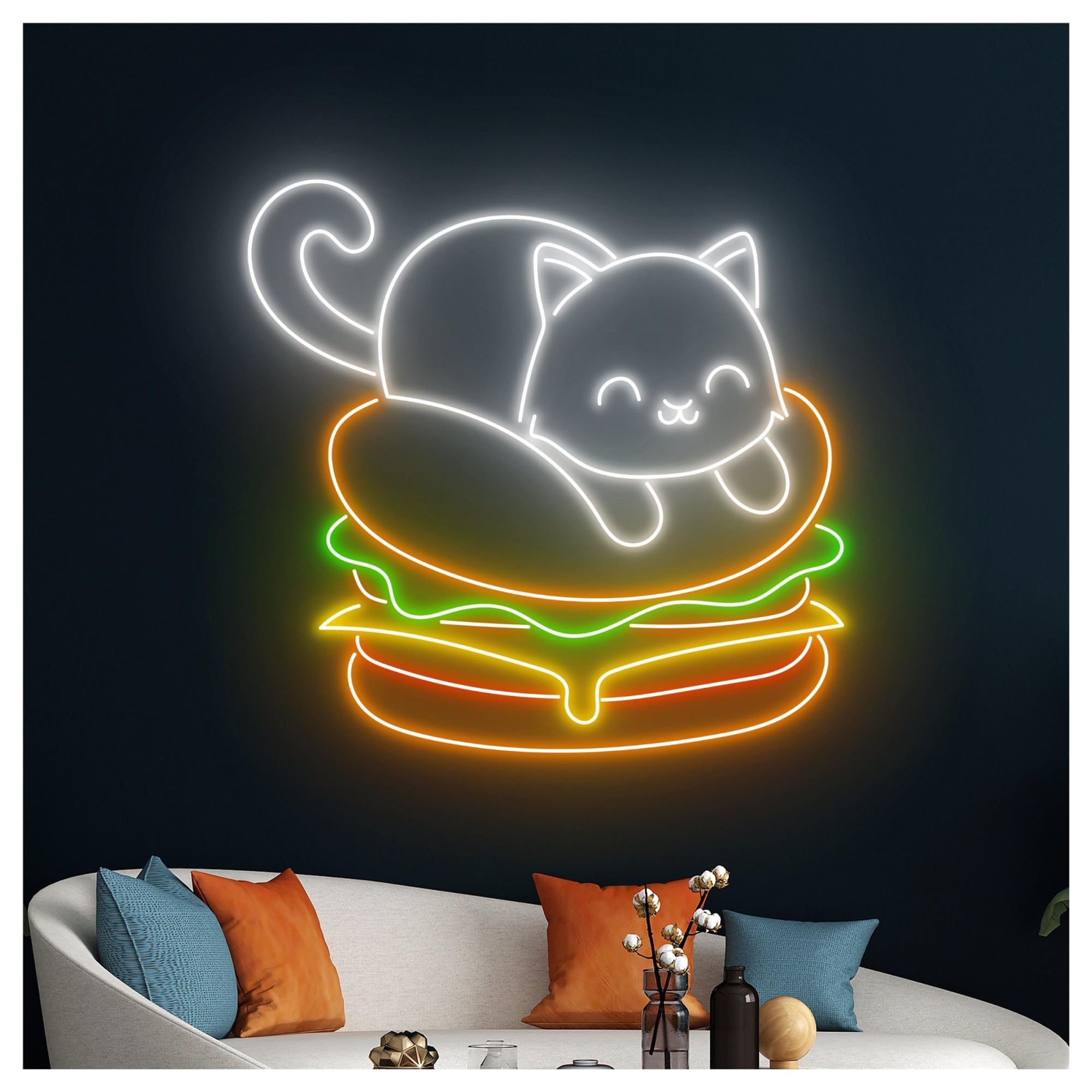 Wiszące neony artystyczne Neonowa Tablica Z Napisem "Buger Cat" Do Restauracji, Kuchni, Sklepu, Witryny Sklepowej, Wejście Firmy, 58cm