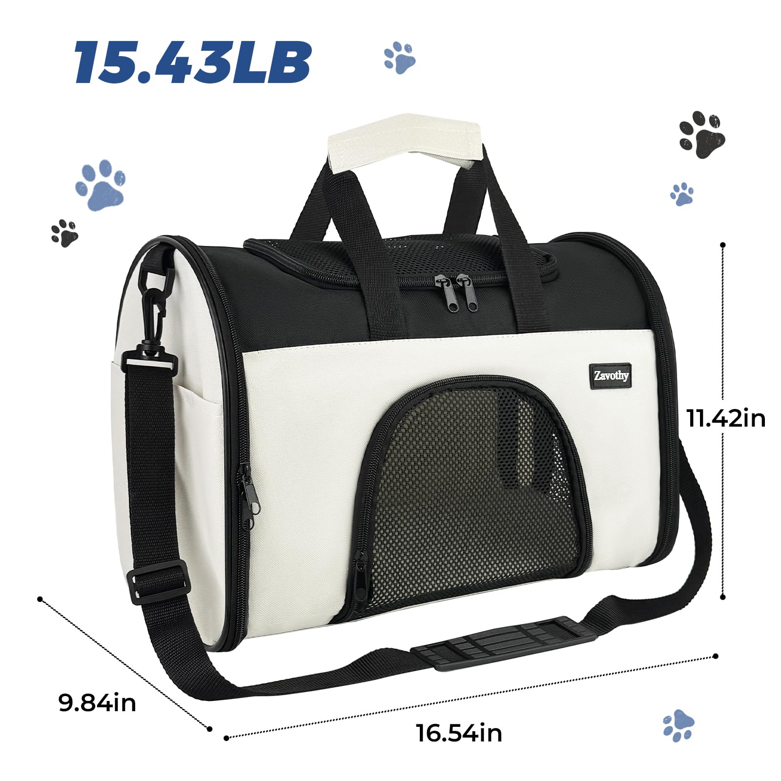 Zavothy TSA Airline Approved Soft-Sided Pet Carrier for Small to Medium Cats and Puppies, Up to 15 Lbs – Collapsible Travel Carrier for Dogs & Cats, White - image 3