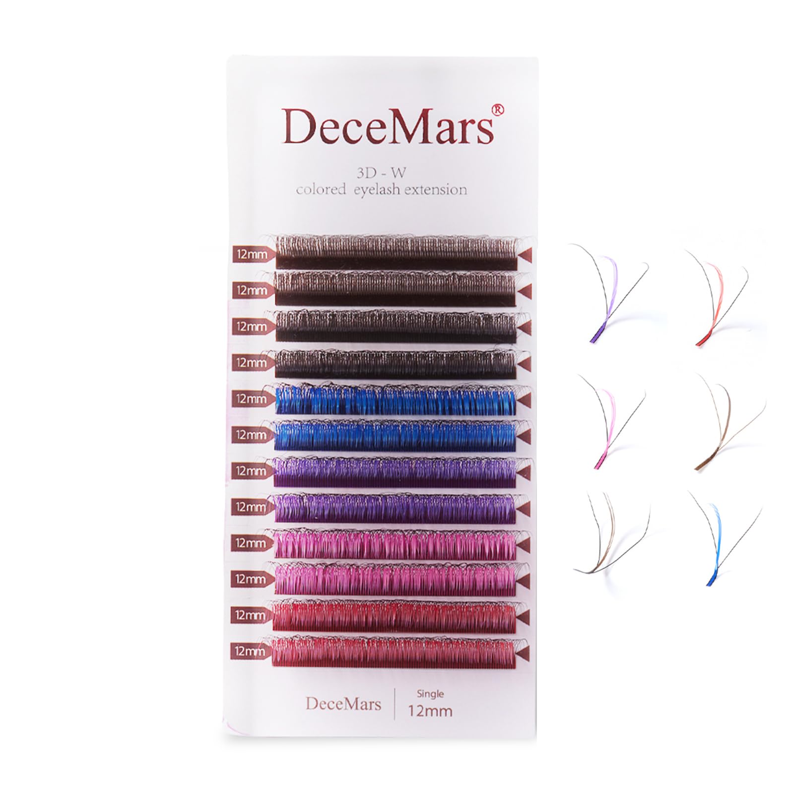 DeceMars 1440pcs 3D W Colored Eyelash Extensions Clusters 0.07mm D Curl 13mm 12 Rows Easy Fan Volume False Eyelashes DIY Colorful Fluffy Faux Mink