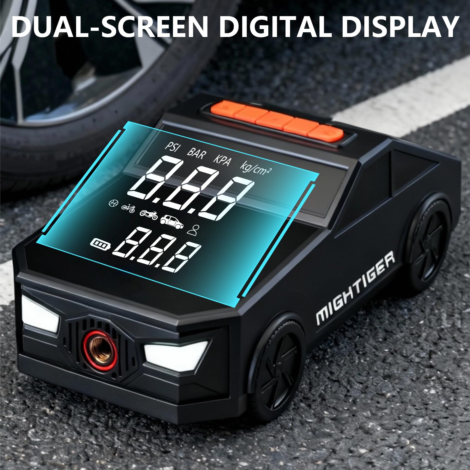 Tire Inflator Portable Air Compressor Cordless Mini Bike Air Pump with Digital Dual Values Display, 150 PSI Car Tires Air Pump with LED Lights&Pressure Gauge for Auto, Motorcycles, Bikes, Balls