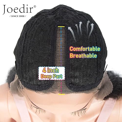 Miniatura 7 de Joedir Pelucas de encaje frontal de 30 pulgadas de largo, ondulado, peluca sintética de 4.5 pulgadas de profundidad, encaje transparente HD con
