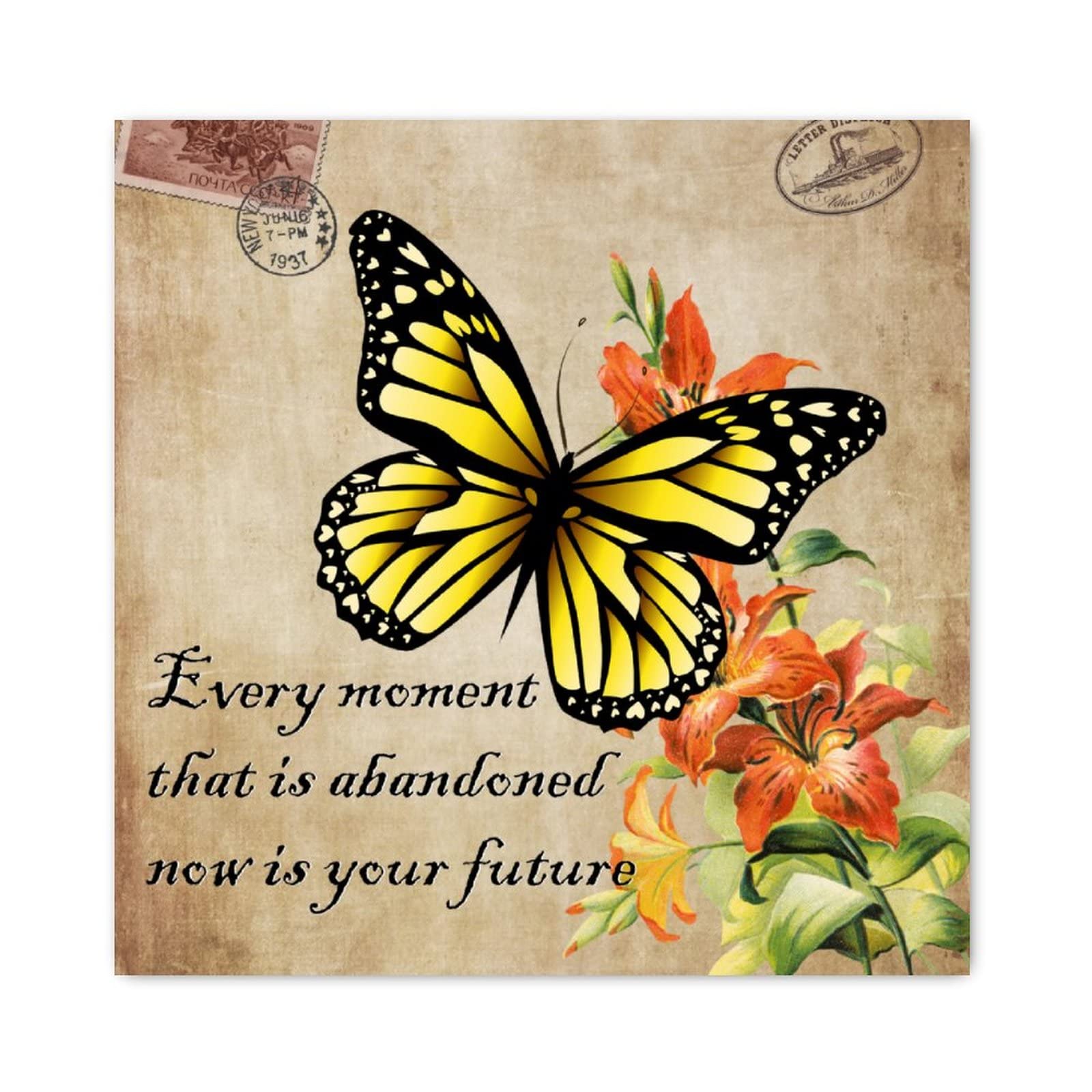 Cadre bois citation Every Moment papillon jaune