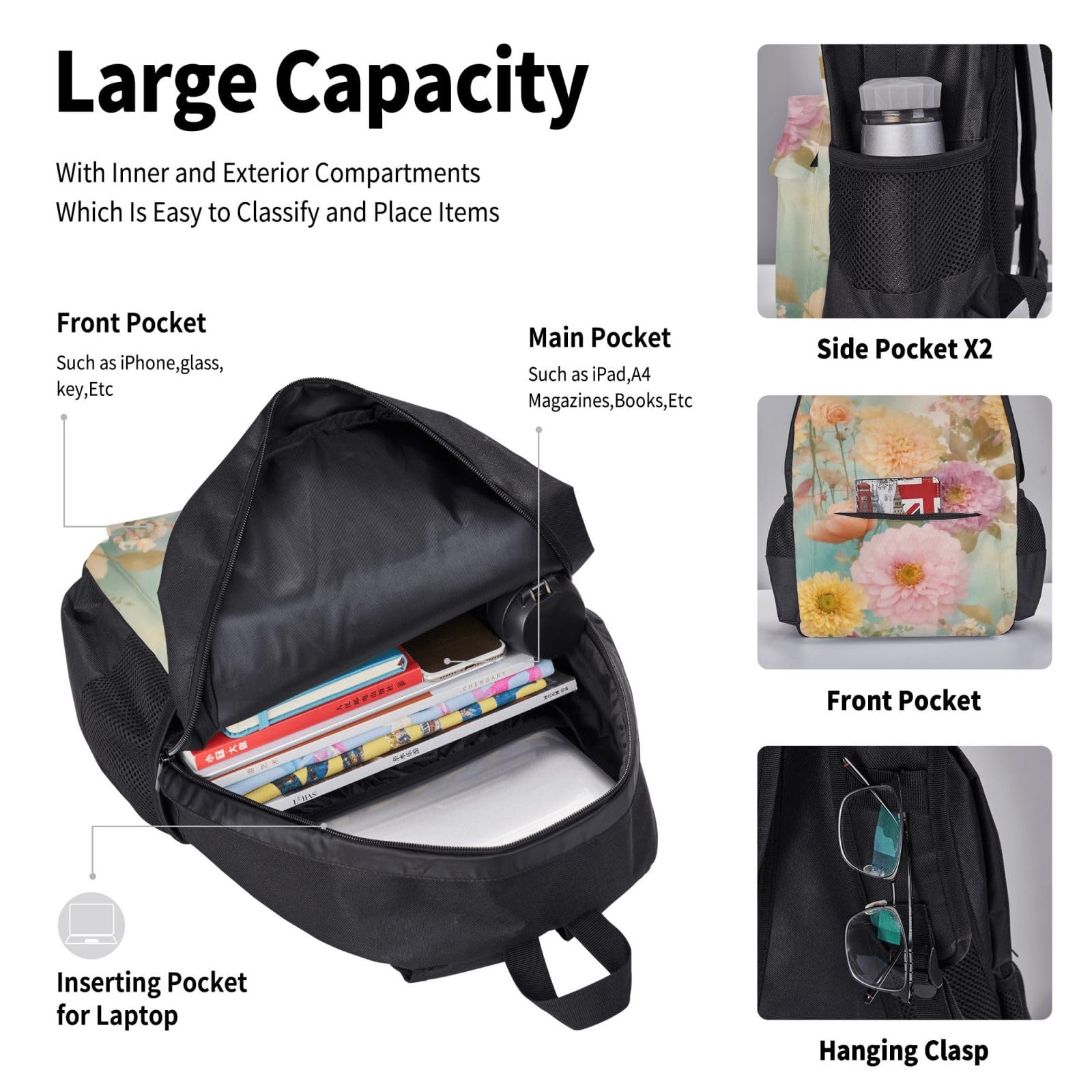 Zaino, borsa portapranzo, astuccio, set da 3 pezzi, per lavoro e