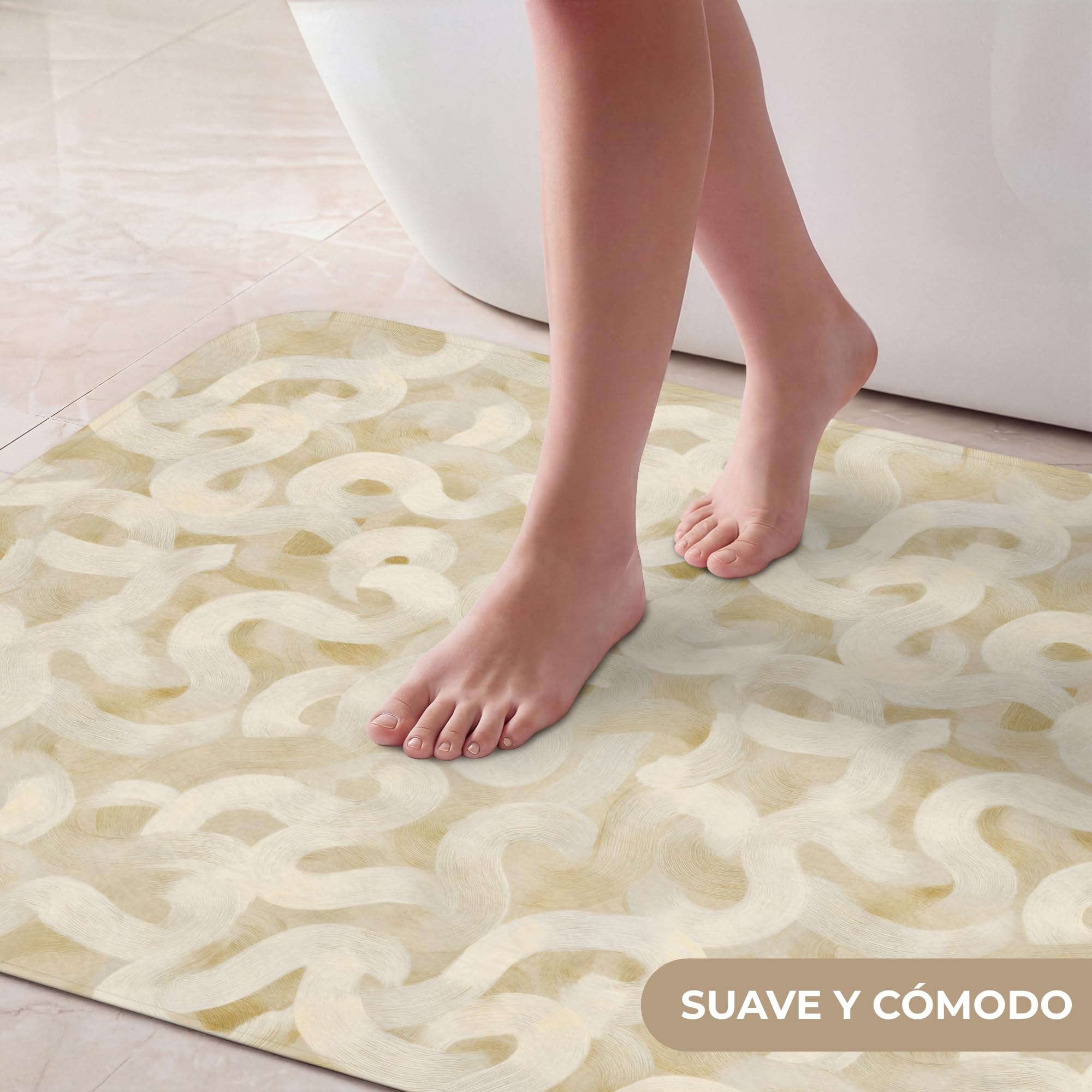 Bath Mat Rectangular 90x60 cm Alfombra Baño Alfombrilla Alfombras Ducha Lavable Antideslizante Tapete Banheiro Decoración Abstracto - Líneas - Beige