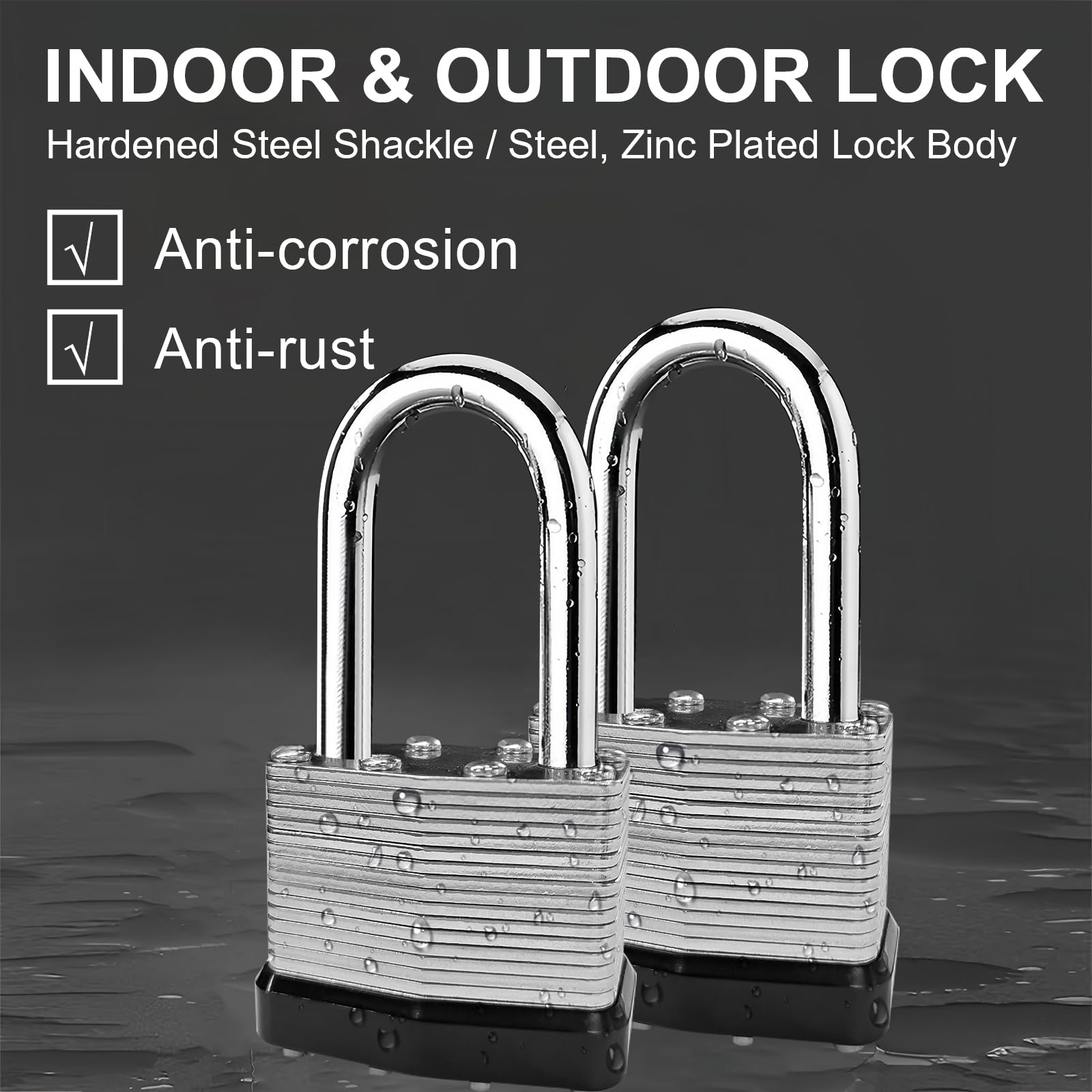 Candado con 2 llaves, candado laminado resistente con grillete largo endurecido para uso en interiores y exteriores, Candados para Puertas