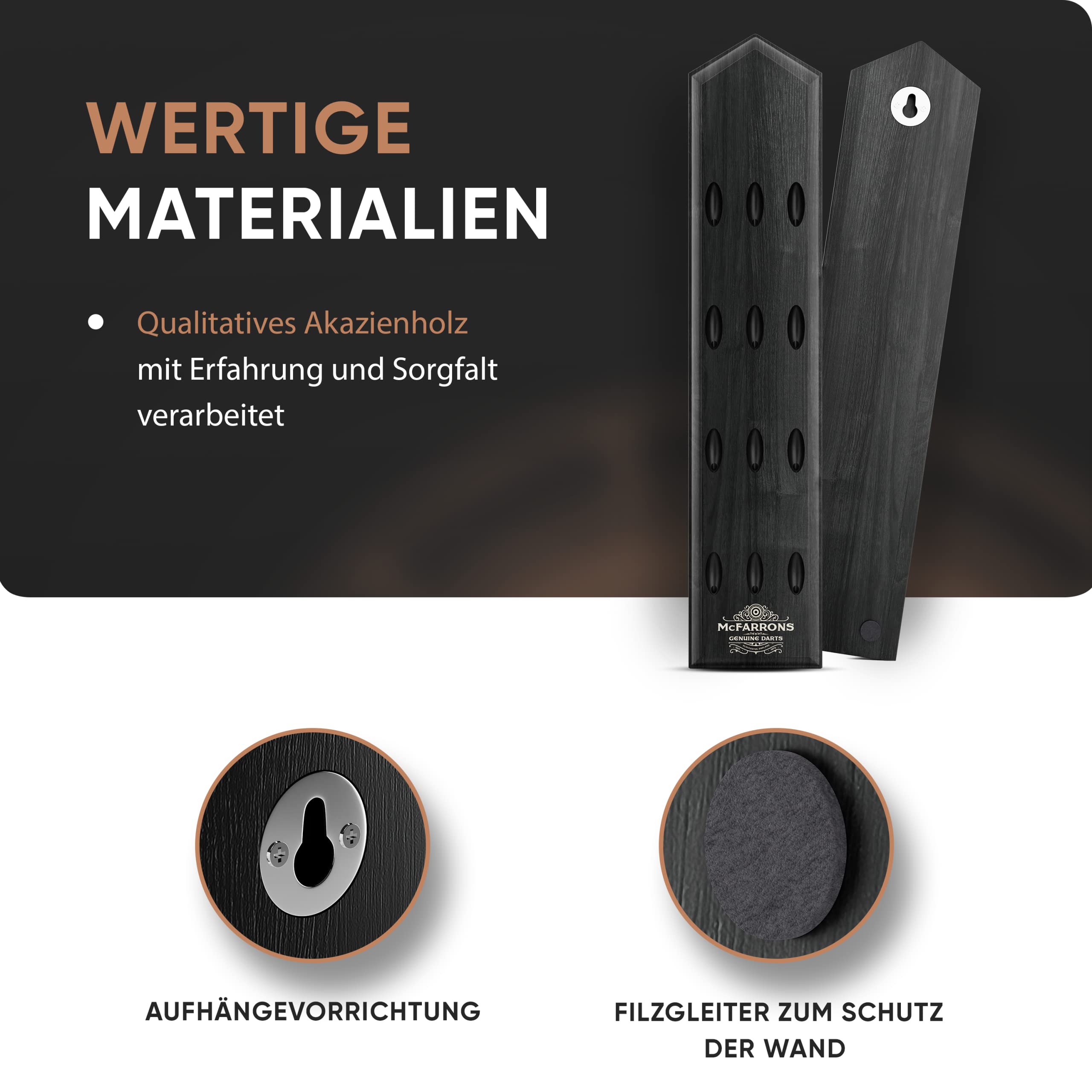 Dart Halter aus Holz für 12 Darts - Praktische Dart Aufbewahrung für die Wand als Zubehör für Jede Art von Dartscheibe - passend für Steeldarts und Softdarts.