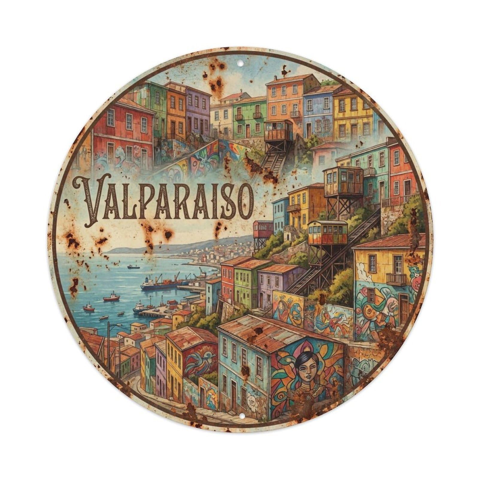 Travel Retro Chile Valparaiso Vintage Metal Tin Sign Plaque Wall Decor for Cafe, Club Bar, Office, Garden Metal Poster 8x8Inch