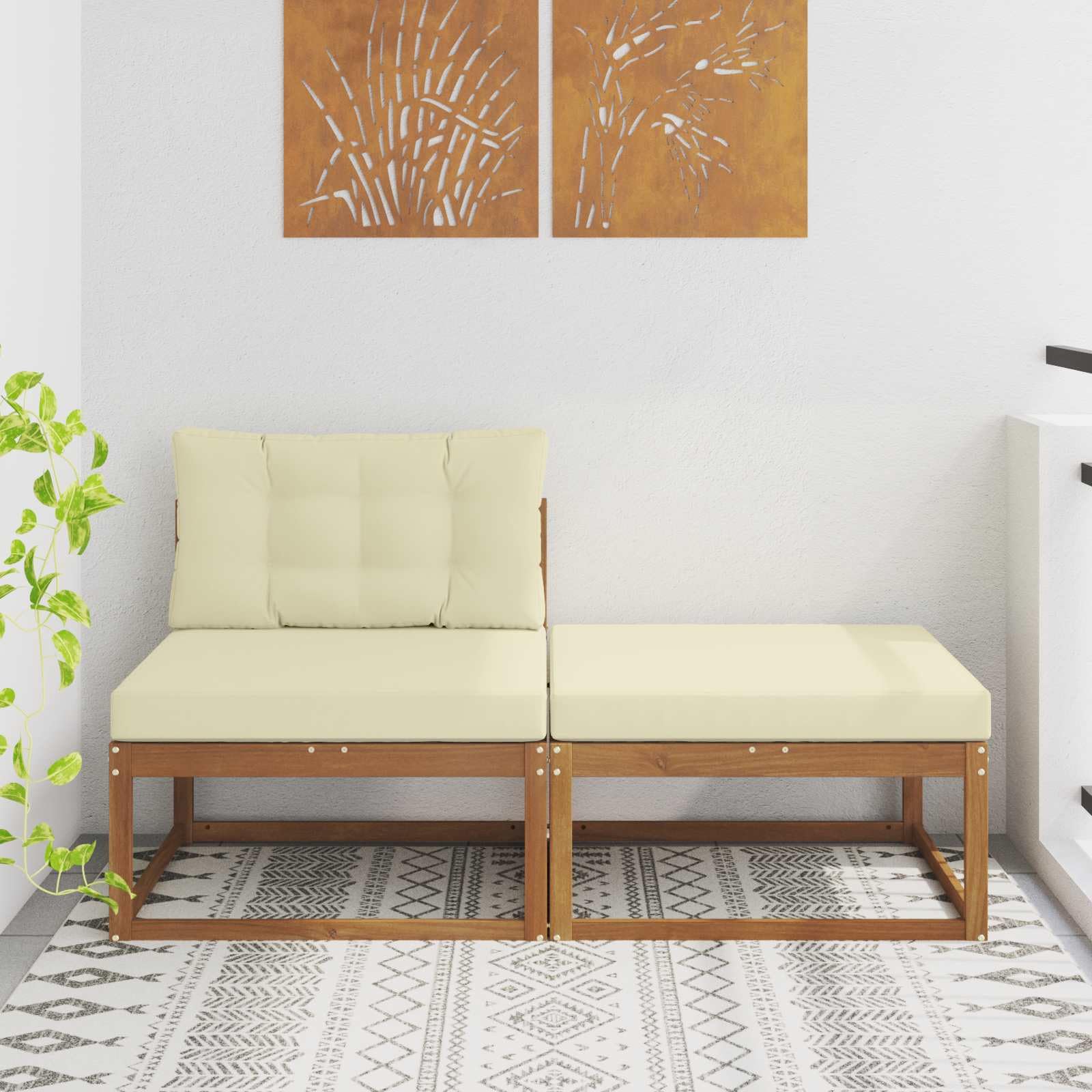 Set di 2 divani componibili con cuscini, set di mobili da giardino, per esterni, resistente alle intemperie, per giardino, terrazza, balcone, centro + poggiapiedi
