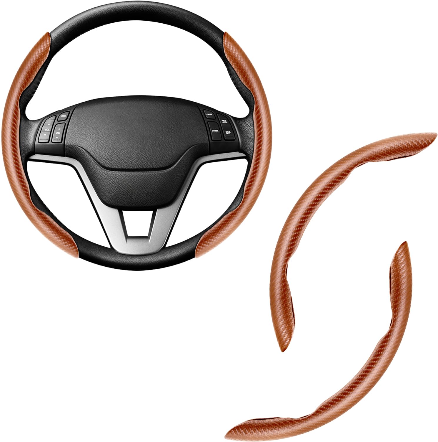 Amiss 2pcs Carbon Fiber Anti-Skid Steering Wheel Cover, Waterproof &amp; Segmented Butterfly Design, Universal 99% Vehicle Wheel Cover Protector, Car Interior Accessories (Champagne-2pcs)
