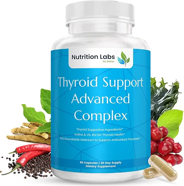 Thyroid Support Advanced Herbal Supplement for Women & Men with B12, Iodine 150 mcg, L-Tyrosine, Bladderwrack, Kelp, Selenium 200 mcg & Ashwagandha. Mood Enhancer, Increase Energy, Thyroid Health