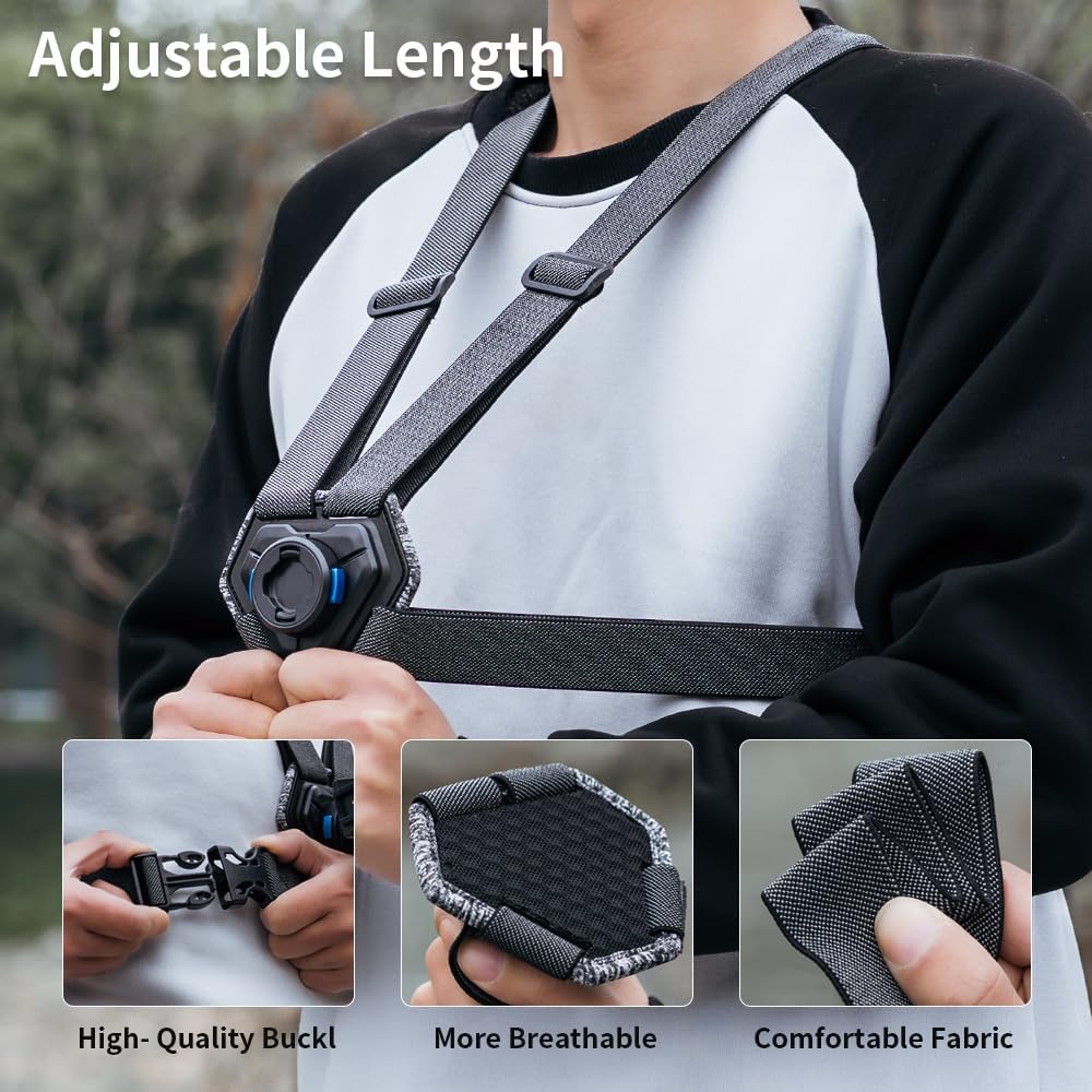 Phone Chest Mount Harness Strap Cell Phone Holder Mount for Video Recording Bike/Kayak/Fishing/Skateboard POV/VLOG for iPhone 17/16/15/14/13 Pro Max, Samsung and More
