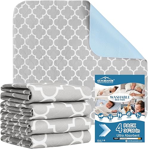 Miniatura 41 de OUTCREATOR® Almohadillas de cama lavables de 34 x 56 pulgadas (paquete de 2), protector de colchón para incontinencia, almohadillas antideslizantes