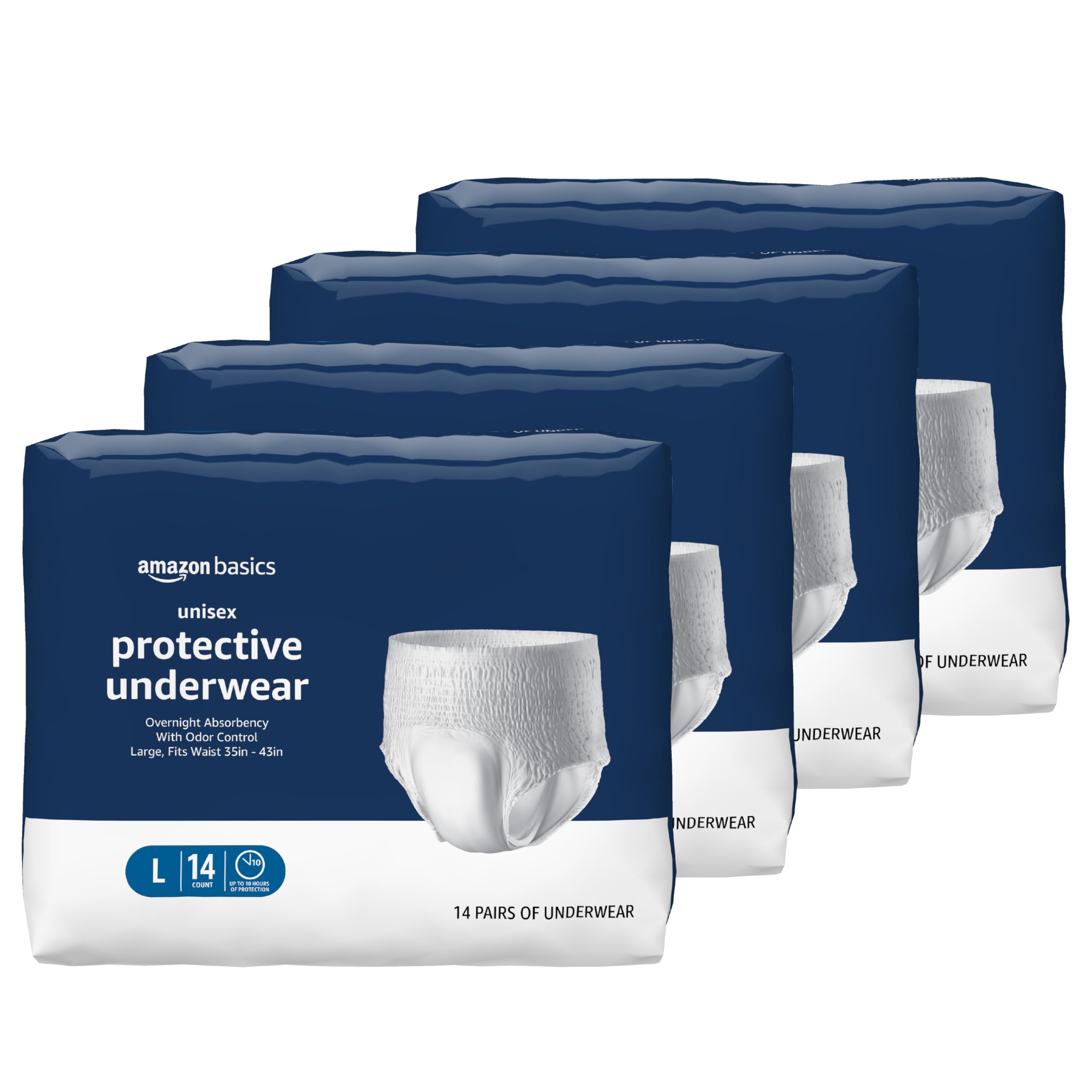 Unisex Protective Underwear, Overnight Absorbency, Large, 56 Count, (4 Packs of 14)