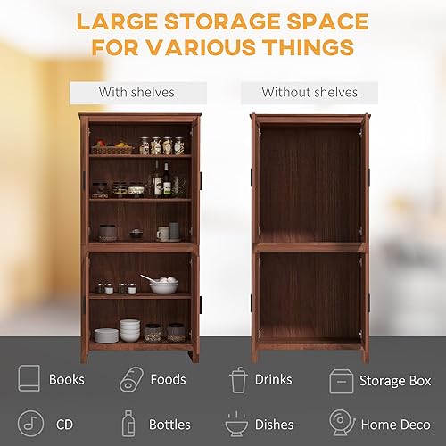 Miniatura 8 de HOMCOM Despensa de cocina de 4 puertas de 64 pulgadas, armario de almacenamiento independiente con 3 estantes ajustables para cocina, comedor o sala