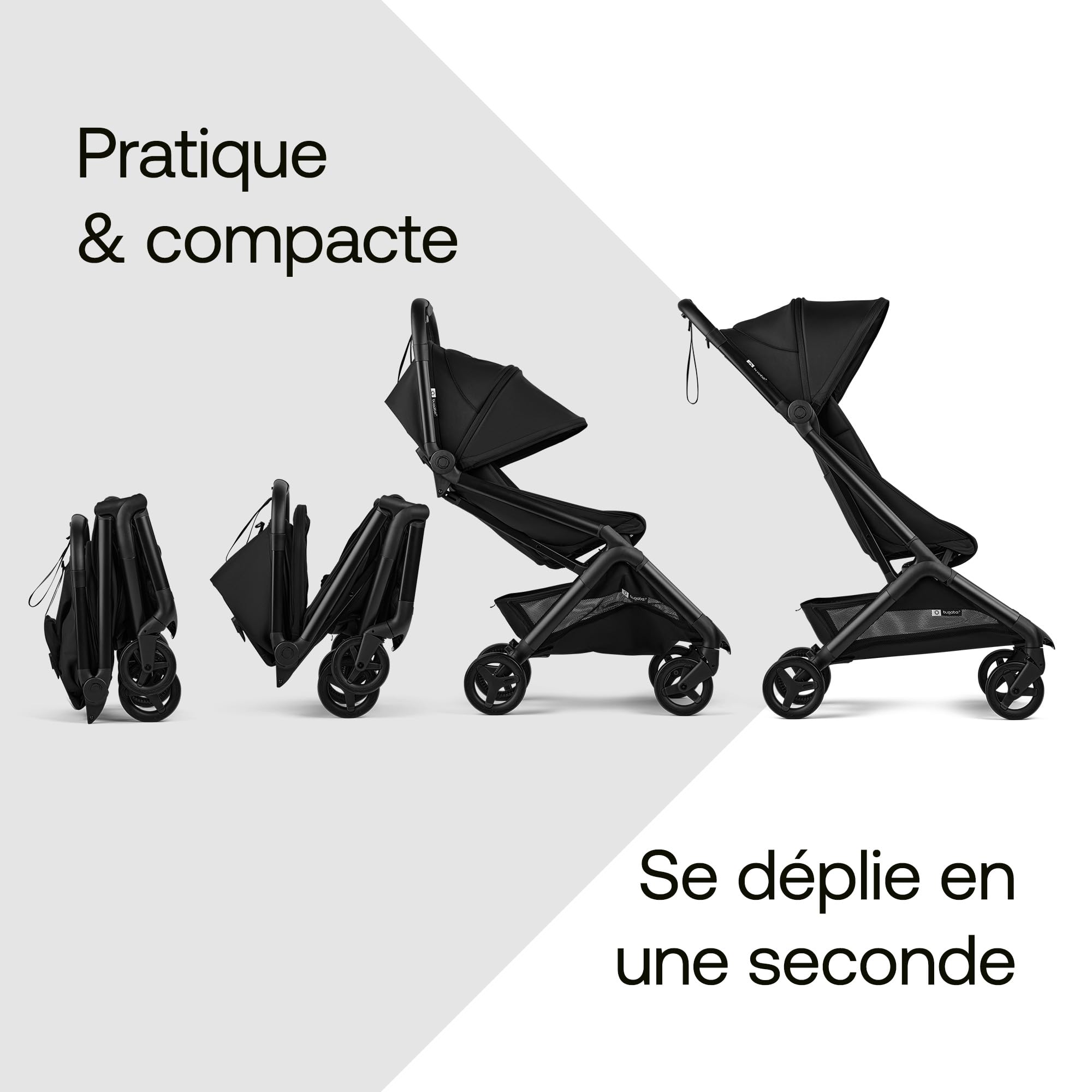 Bugaboo Butterfly 2 Poussette de voyage – Systèmes modulaires avec poignée et housse de pluie – Léger, pliable avec une main, assise inclinable, de 6 mois à 4 ans – Heritage Black