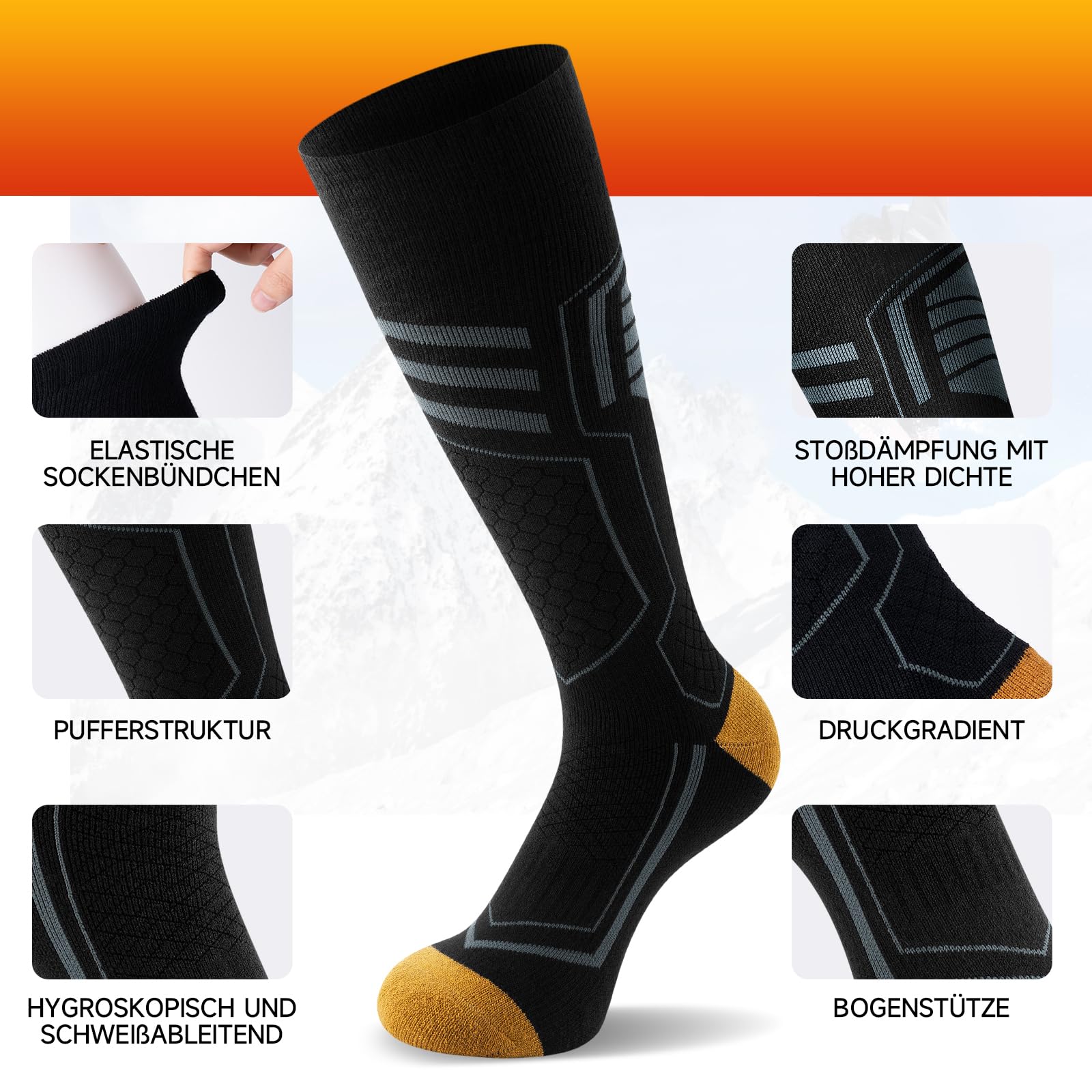 PULIOU Chaussettes de ski en laine mérinos, résistantes et chaudes, épaisses, respirantes et à séchage rapide, spécialement conçues pour le ski, unisexes