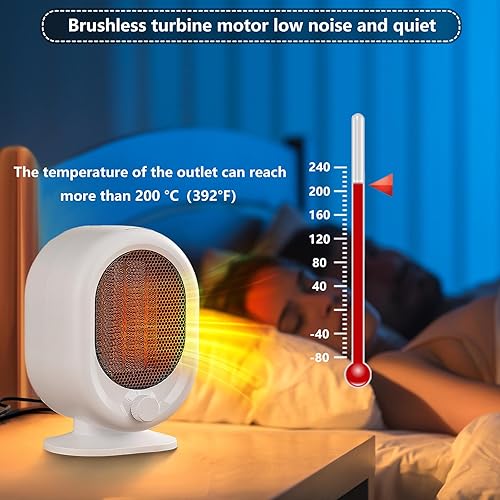 Miniatura 4 de Mini calentador de espacio, calentador de escritorio pequeño de 1500 W, 2 engranajes ajustables, calefacción de cerámica PTC, protección contra