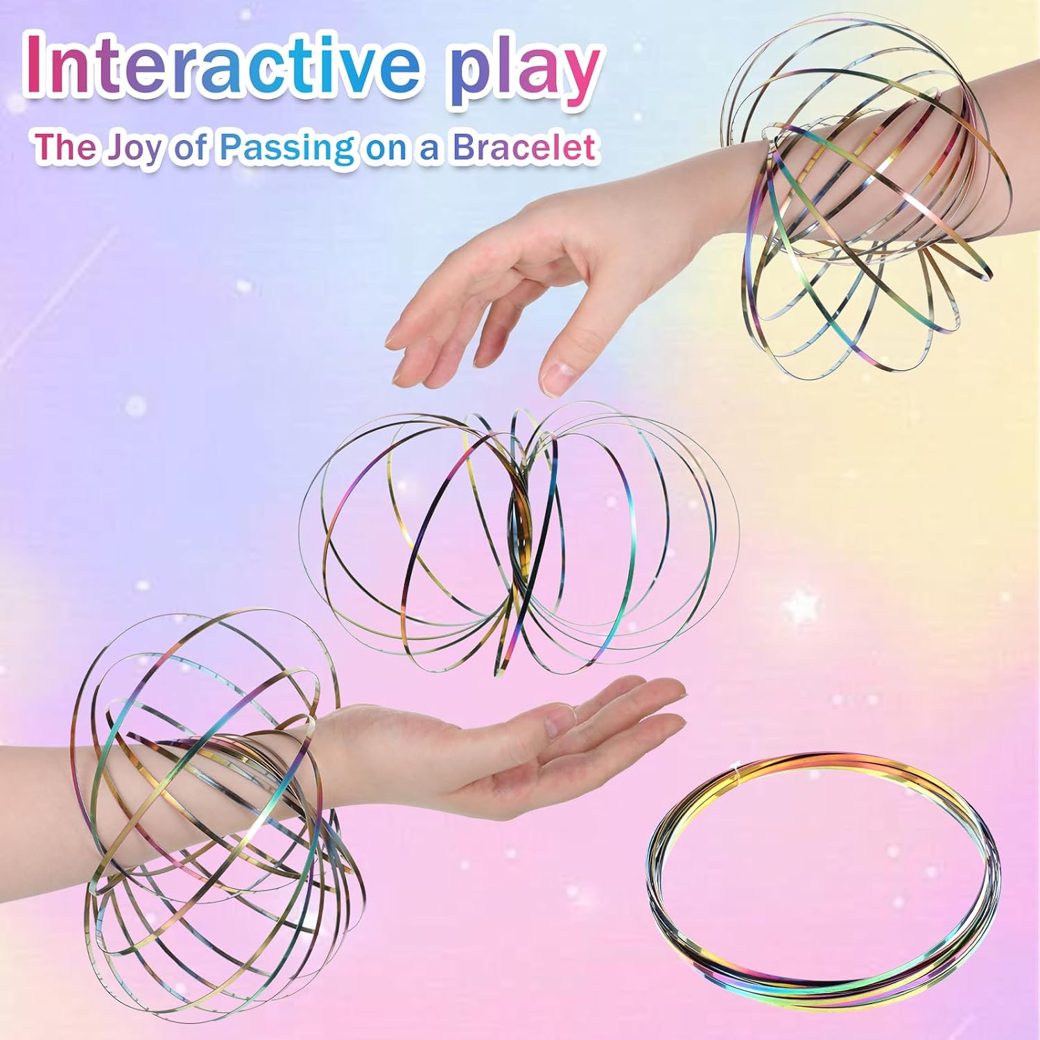 Qianyu Flow Ring Spinner Ring Arm Toy 3D Bracelet Colorful Flow Rings Interactive Changing Fidget Infinity Loop Hand Rings Stocking Stuffers for Stress Relief Festival Adult image 3