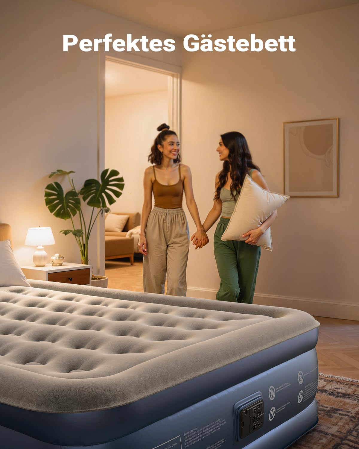 iDOO Letti Gonfiabili,Letto ad Aria Gonfiabile con Pompa Integrata, Gonfiamento/Sgonfiamento Rapido Auto in 3 minuti,Superficie Superiore del Letto Confortevole,203 x152 x46cm, fino a 295Kg(Doppio)