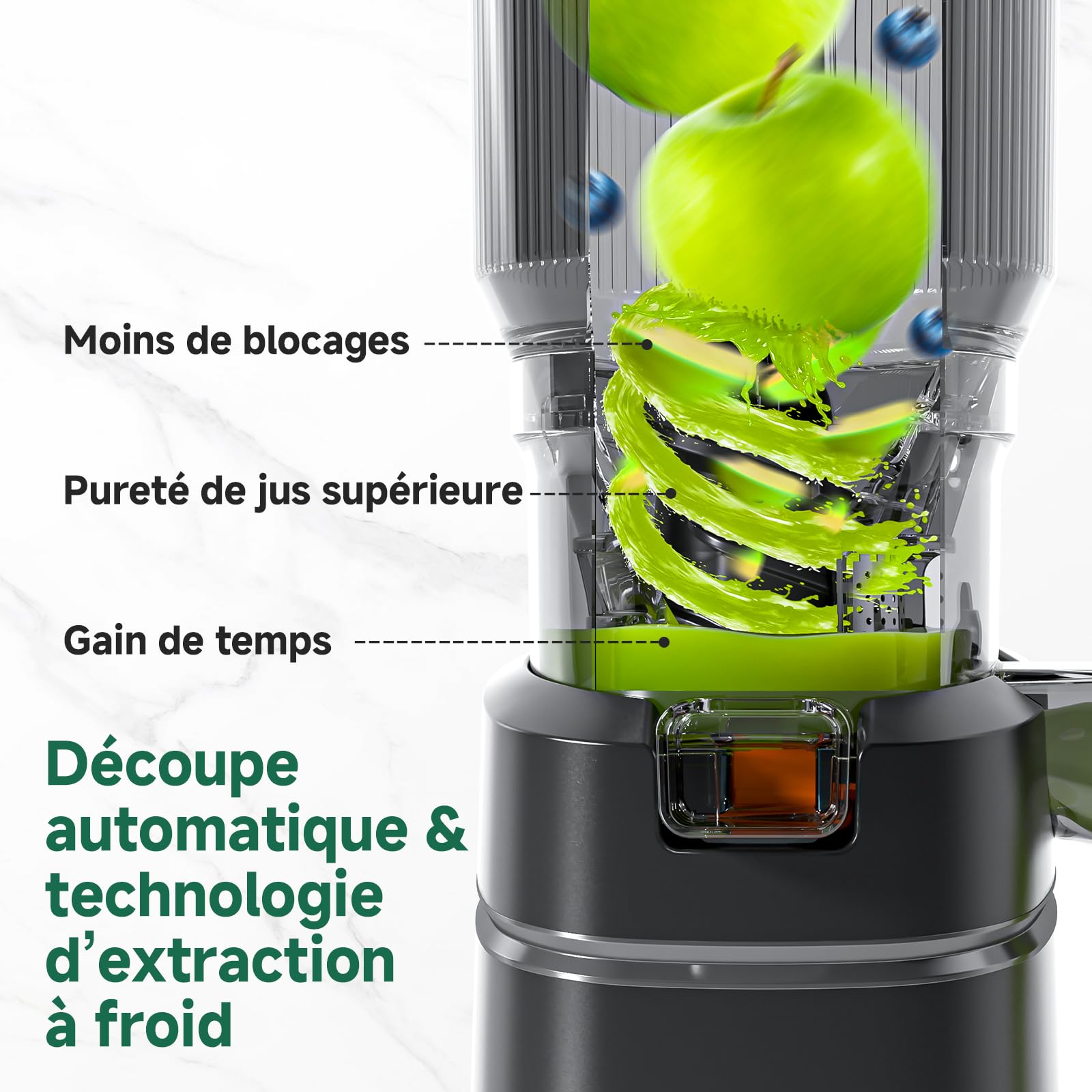 AMZCHEF Extracteur de jus automatique 250W, ouverture 150 mm, capacité 2L, noir