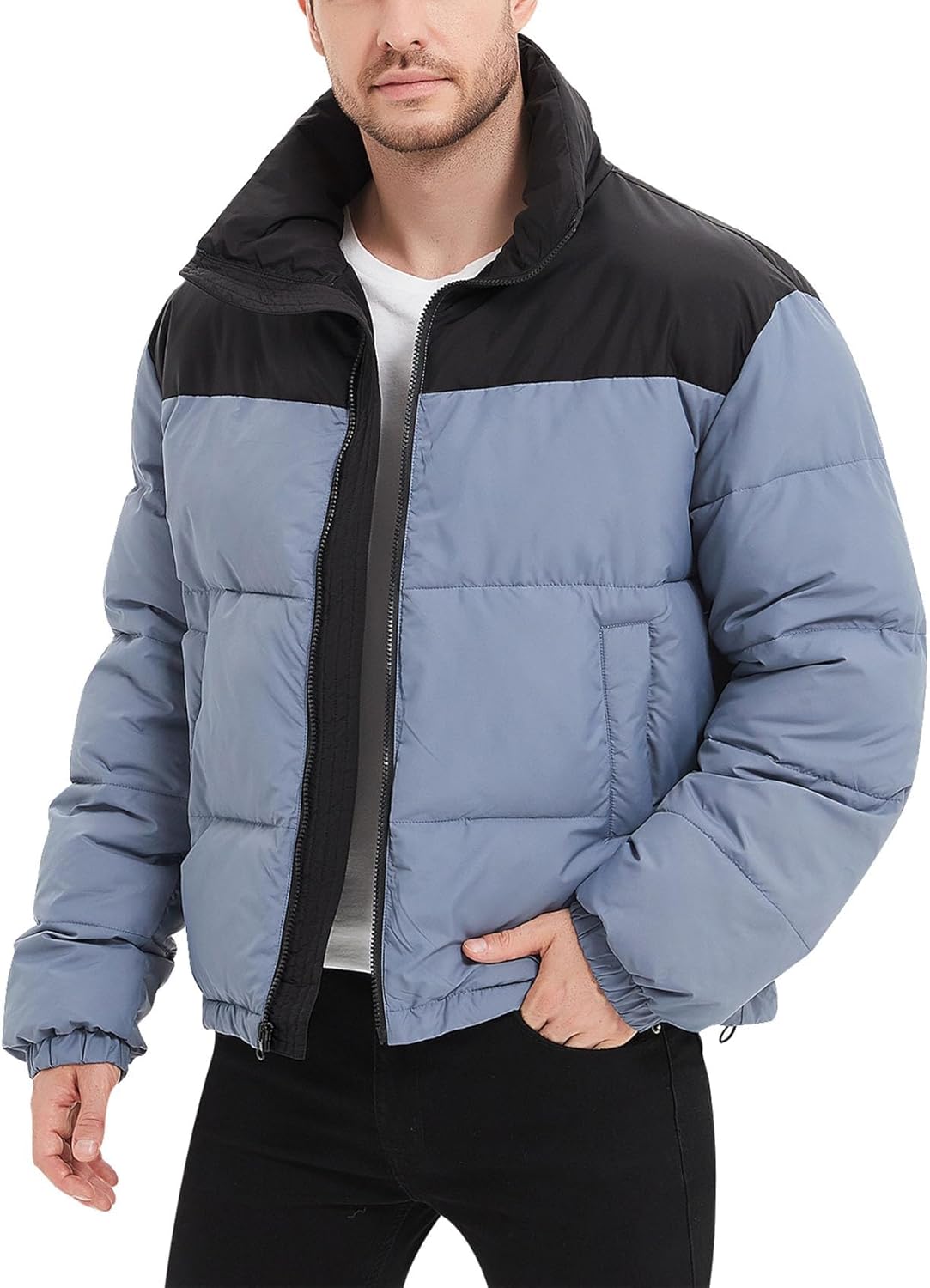 Flygo Mens Puffer Jacket Winter Coats Water Resistant Long Sleeve Zip Up Lightweight Quilted Down Jackets