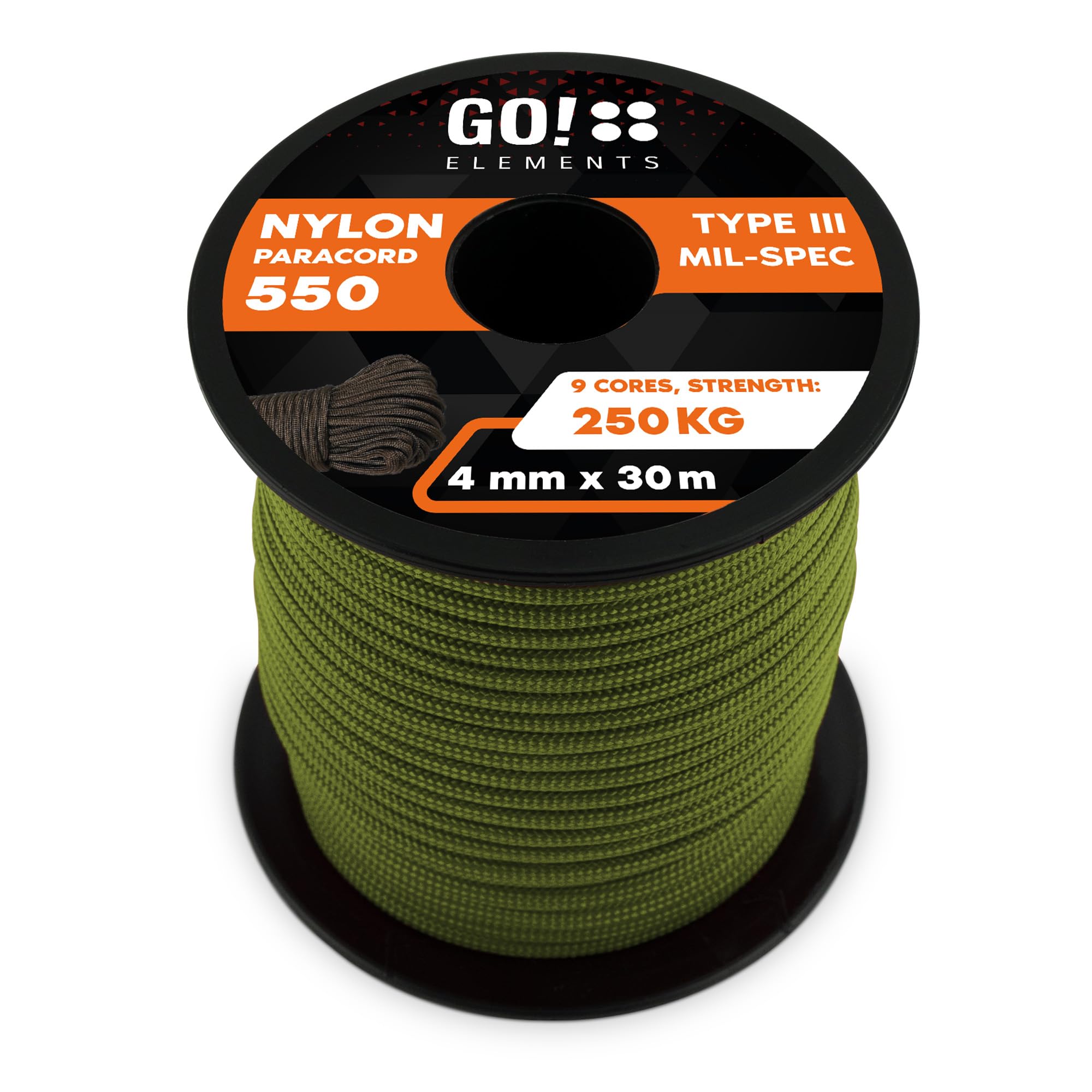GO!elements Paracord de Nylon a Prueba de Desgarros 4mm 550 Typo III Cuerda 250kg