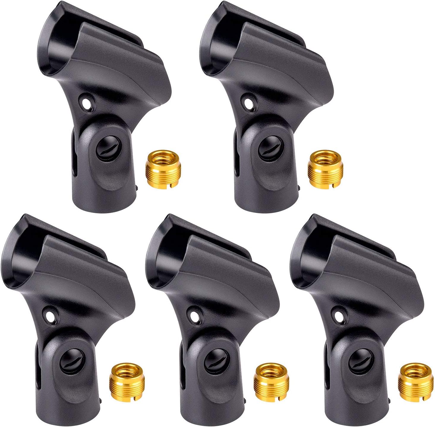Universal Microphone Clip Holder with Nut Adapters 5/8" to 3/8", 5 Pack, Black : Musical Instruments