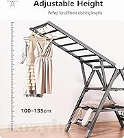 Vista 5 de Tendedero plegable de alta resistencia para ropa 71 pulgadas extra grande, soporte para secadora de ropa de metal extra grueso con ruedas, diseño