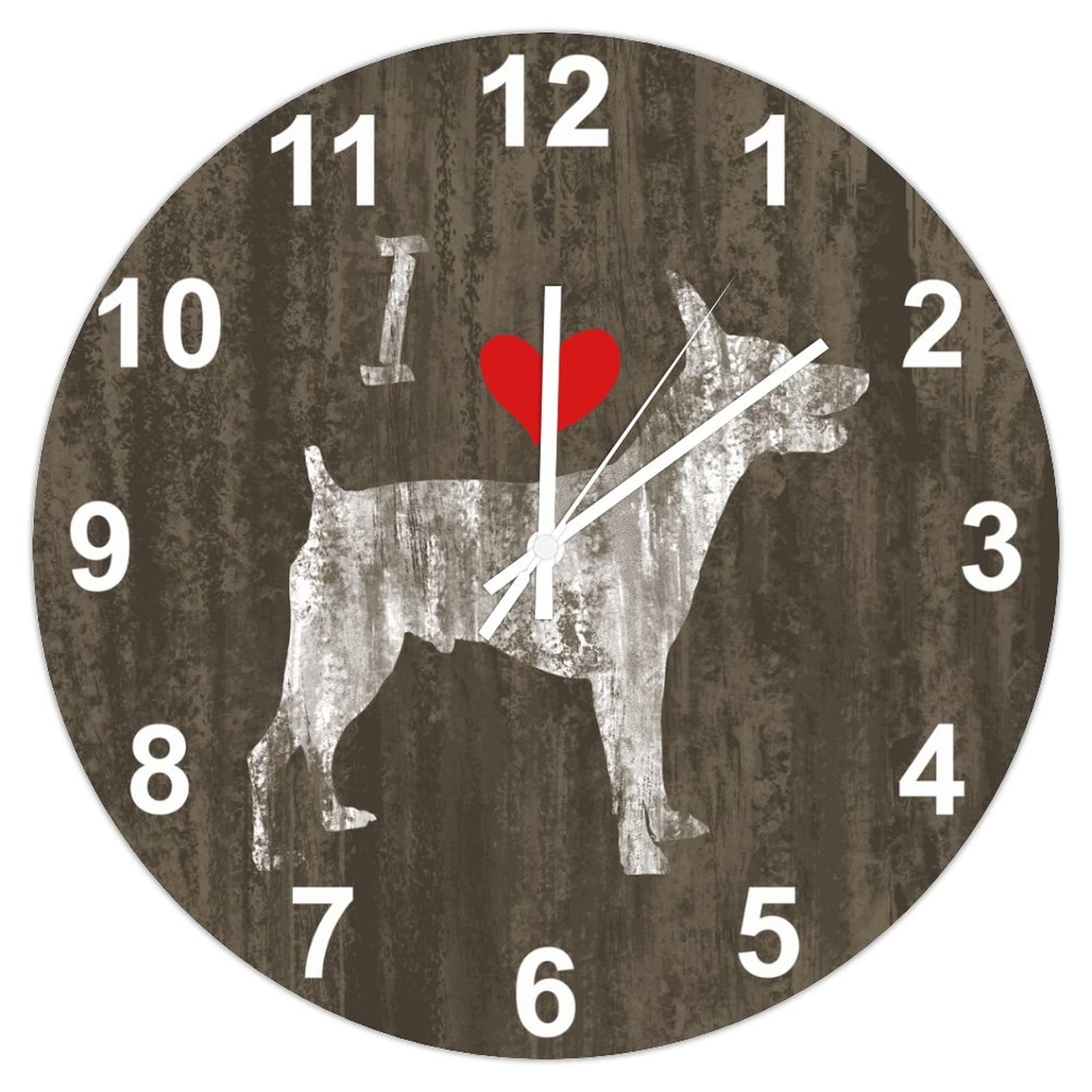 Horloge murale Pinscher en bois pour salon campagnard et chambre sans tic-tac 38cm