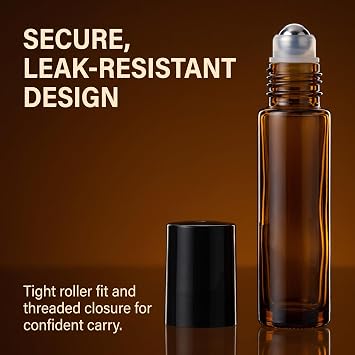 10ml Roller Bottles for Essential Oils, 6Pcs Glass Roll on Bottles, Refillable Perfume Bottle, with Stainless Steel Roller Balls