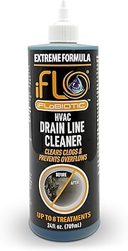 iFLO Extreme A/C Drain Line Cleaner Fast-Acting, Long-Lasting HVAC System Solution for Tough Clogs & Buildup Professional Liquid Drain Cleaner and Clog Remover, 24oz Bottle, 1 Pack