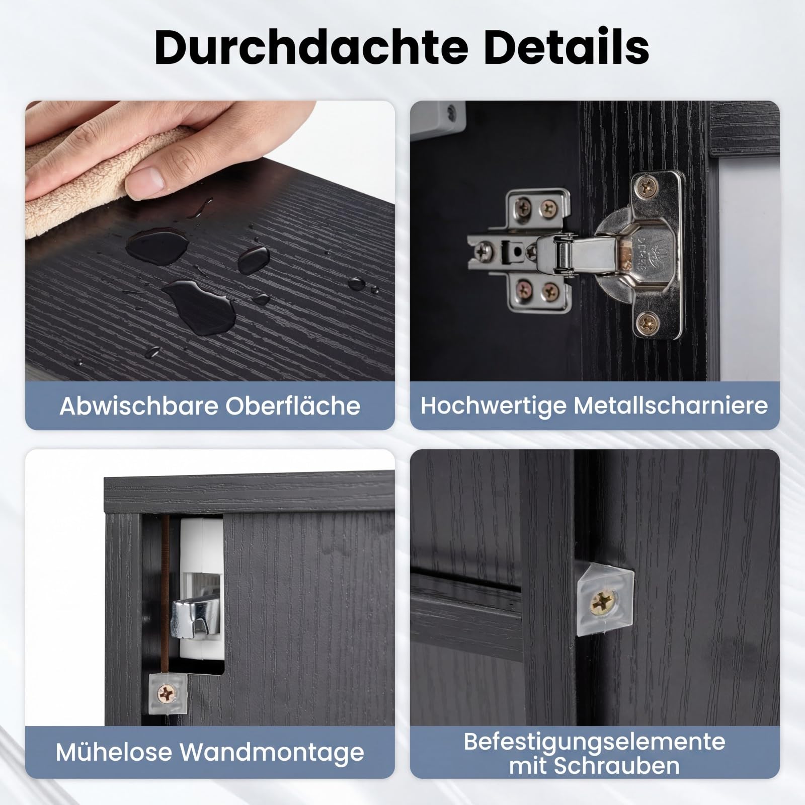 COSTWAY Spiegelschrank, Badezimmerschrank mit Spiegeltür & 3 offenen Regalen, Hängeschrank, Aufbewahrungsschrank, Wandschrank für Waschküche, Badzimmer & Flur, 56 x 16 x 61 cm (Schwarz)