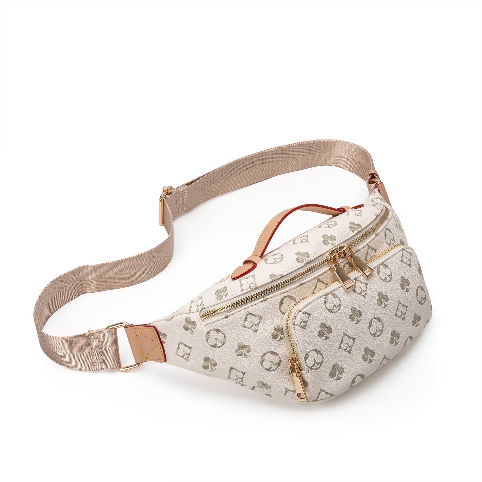 RTGFDXCZJ Women's Vintage Pattern Fanny Pack, Brown Waist Bag, Convertible Crossbody with Adjustable Strap, Gold Hardware (899PKW)
