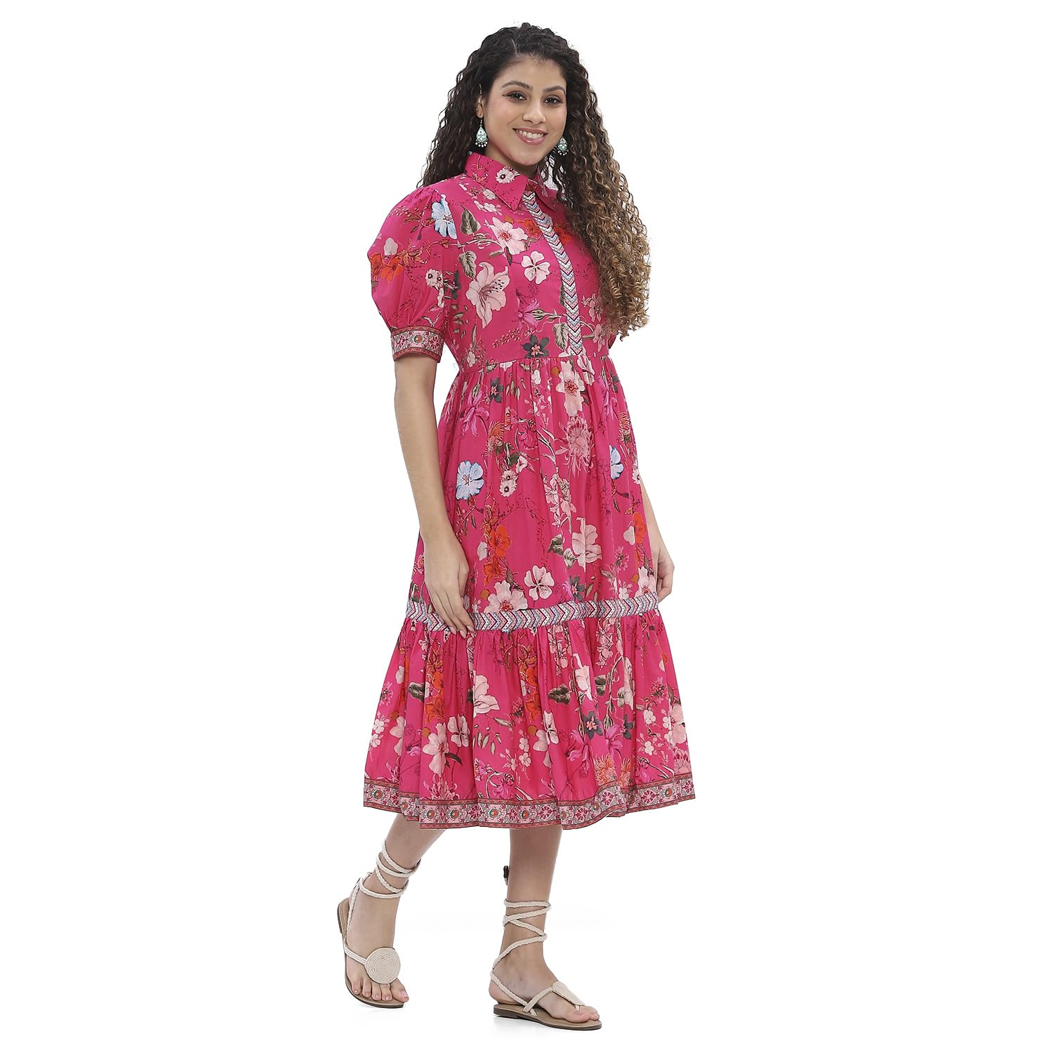 Biba Women's Cotton Tiered Floor Length Dresses (SMBLS3012SS25PNK_Pink 1
