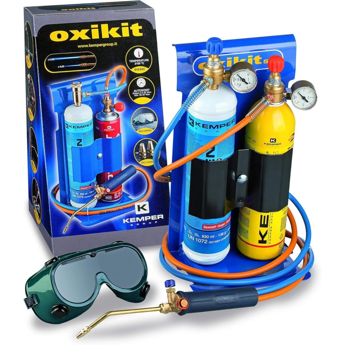 KEMPER – Soplete BI Gas Profesional OXYKIT 3300°C con reductores de gas manómetros +2 puntas Kit completo Soldadura y Soldadura