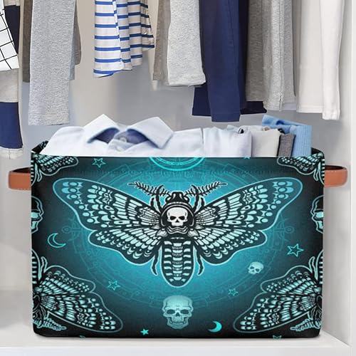 Miniatura 5 de AUUXVA Cestas de almacenamiento de cabeza muerta de polilla, cestas de tela para lavandería, diseño de calavera y luna, estrellas, cajas de