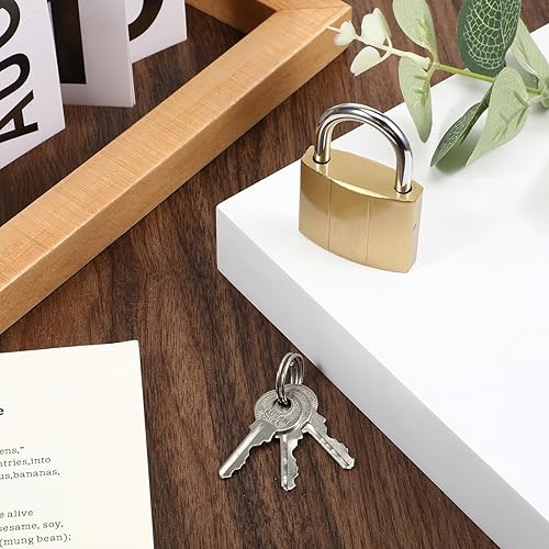 Miniatura 8 de Candado de latón macizo con 3 llaves, cerradura de almohadilla pequeña, impermeable, candado de almacenamiento, grillete de latón y grillete de