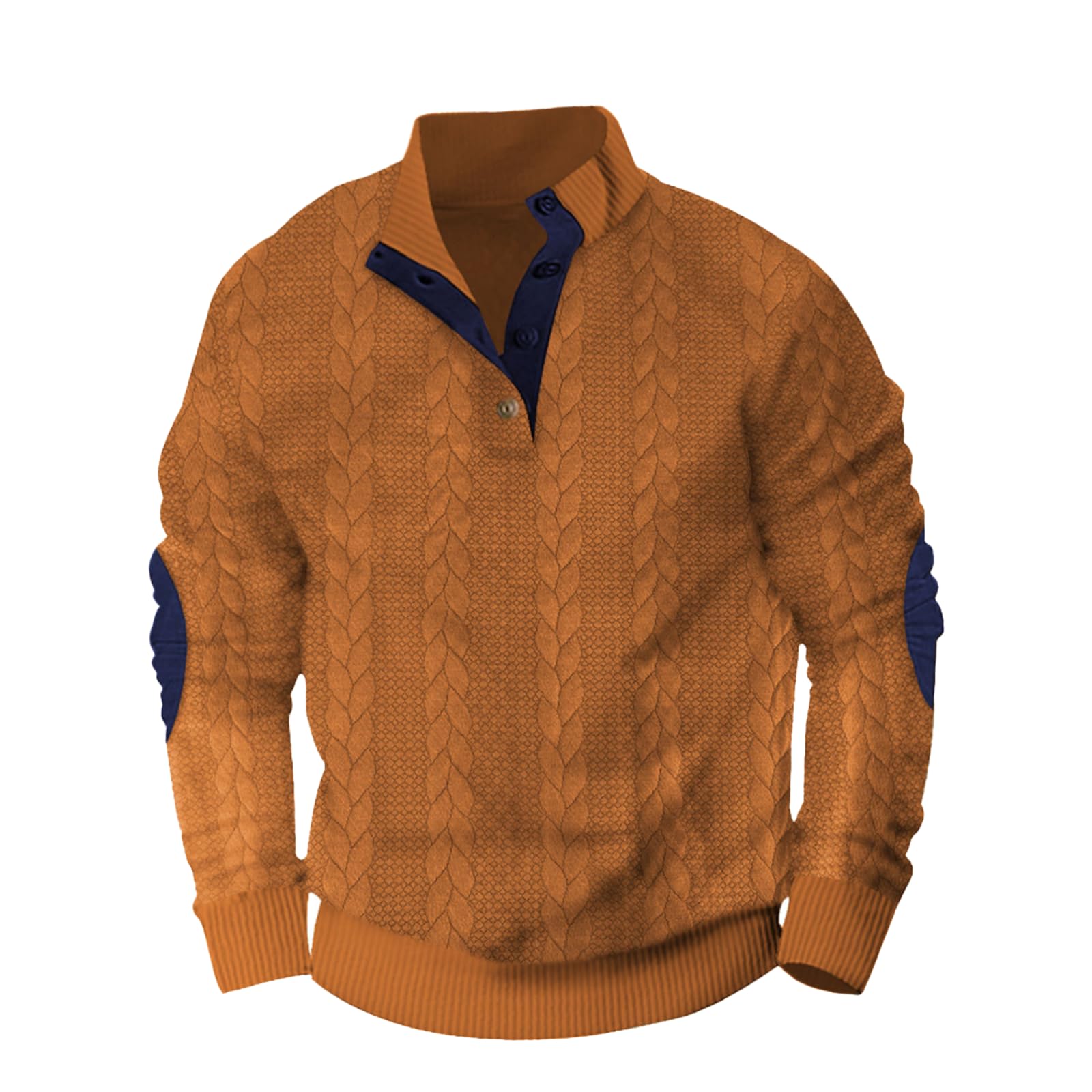 Mens Sweaters Color Block Quarter Button Cable Knit Sweatshirts Plus Size Loose Casual Mock Neck Pullover Tops
