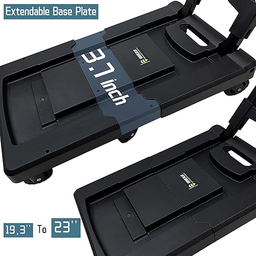 Miniatura 2 de WIRJIJI Carrito plegable de mano con placa base expandible, carrito de equipaje resistente de 330 libras, 6 ruedas, 23 x 13 pulgadas, carrito