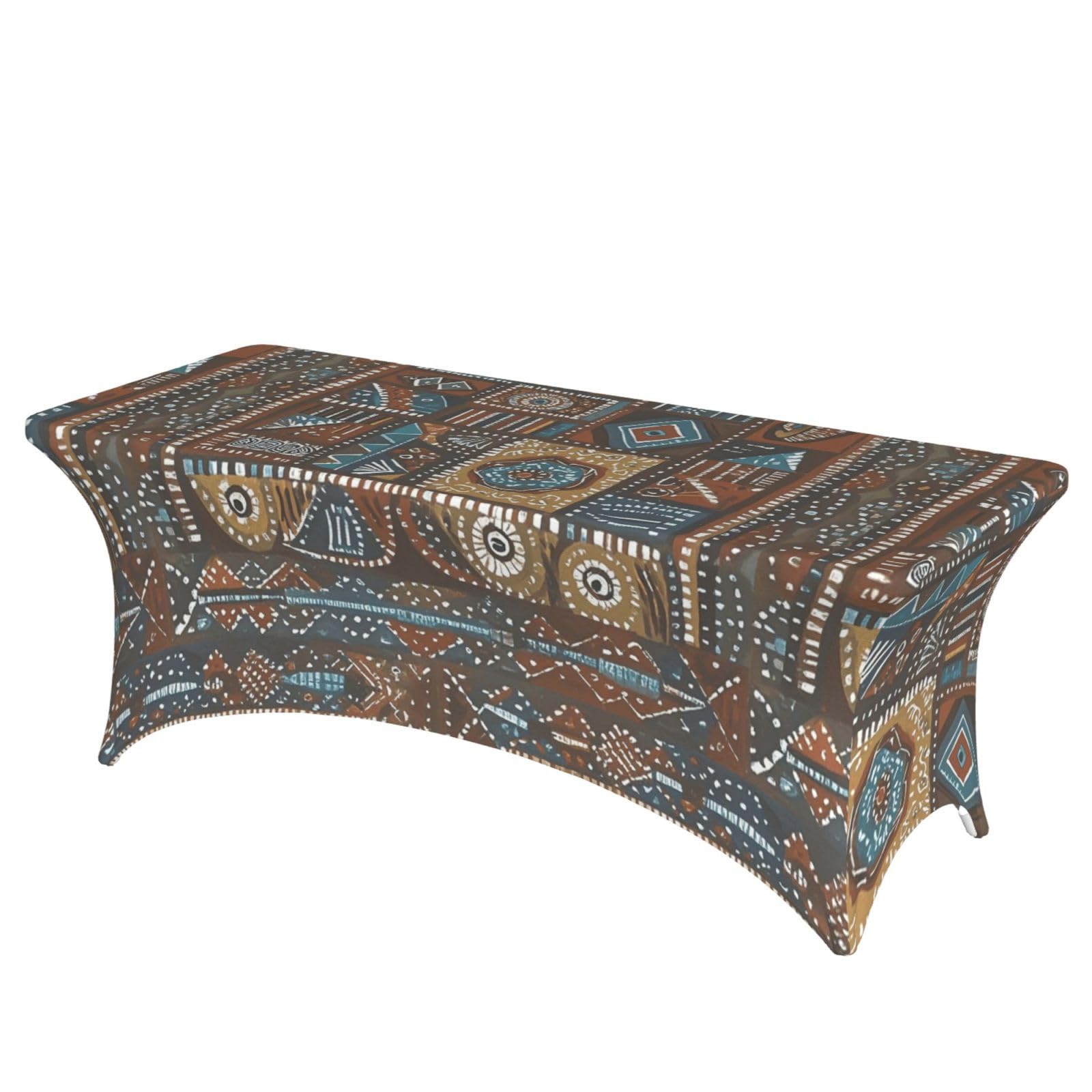 LMNGH African Mud Cloth Tribal Decorative Tablecloth Protector for Wedding, Banquet & Parties6FT Spandex Rectangle Tablecloths, Stretch Washable Table Cloth Wrinkle Free Patio Table Cover