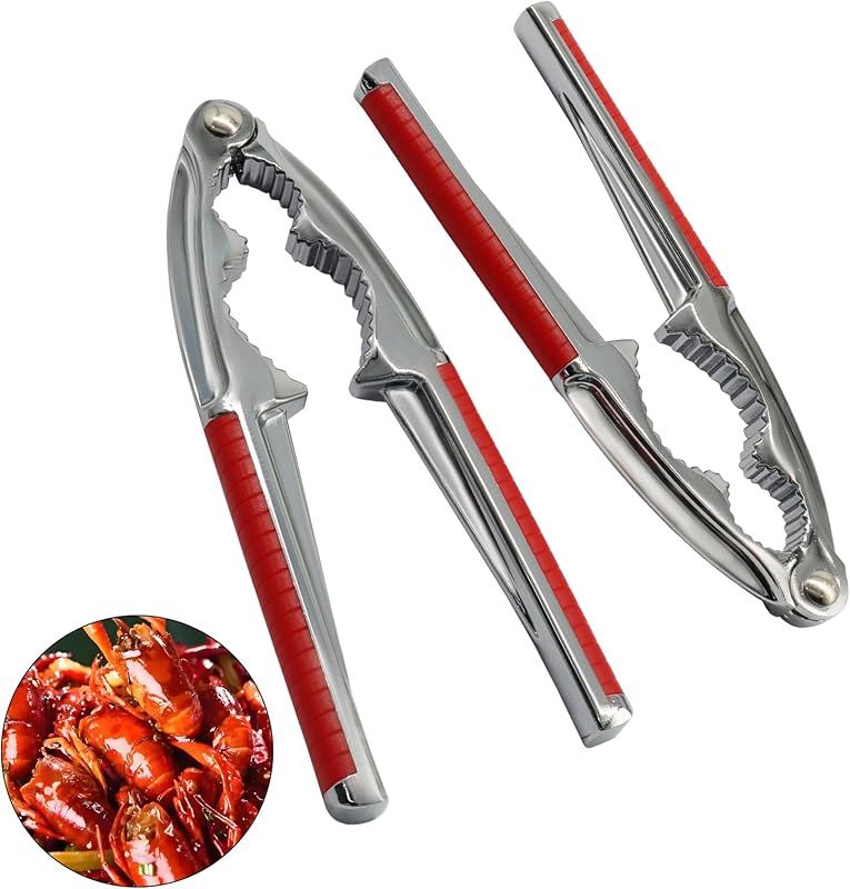 2Pcs Heavy Duty Nutcracker, Stainless Steel, Red | Ergonomic Handle, For Walnut Pecan Chestnut, For Crab Lobster