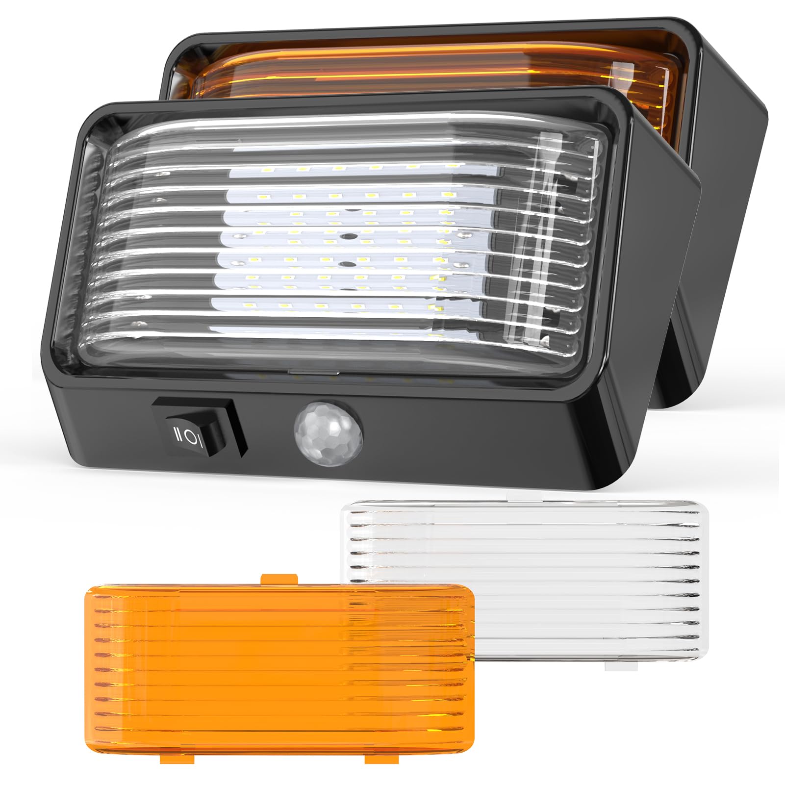 Kriogor Campervan Porch Light LED Dual Color, Switchable 12V Exterior Utility Replacement Light with Switch, 3-5m Sensor Light, 300LM IP66 Waterproof for Campers, Boats, Caravans